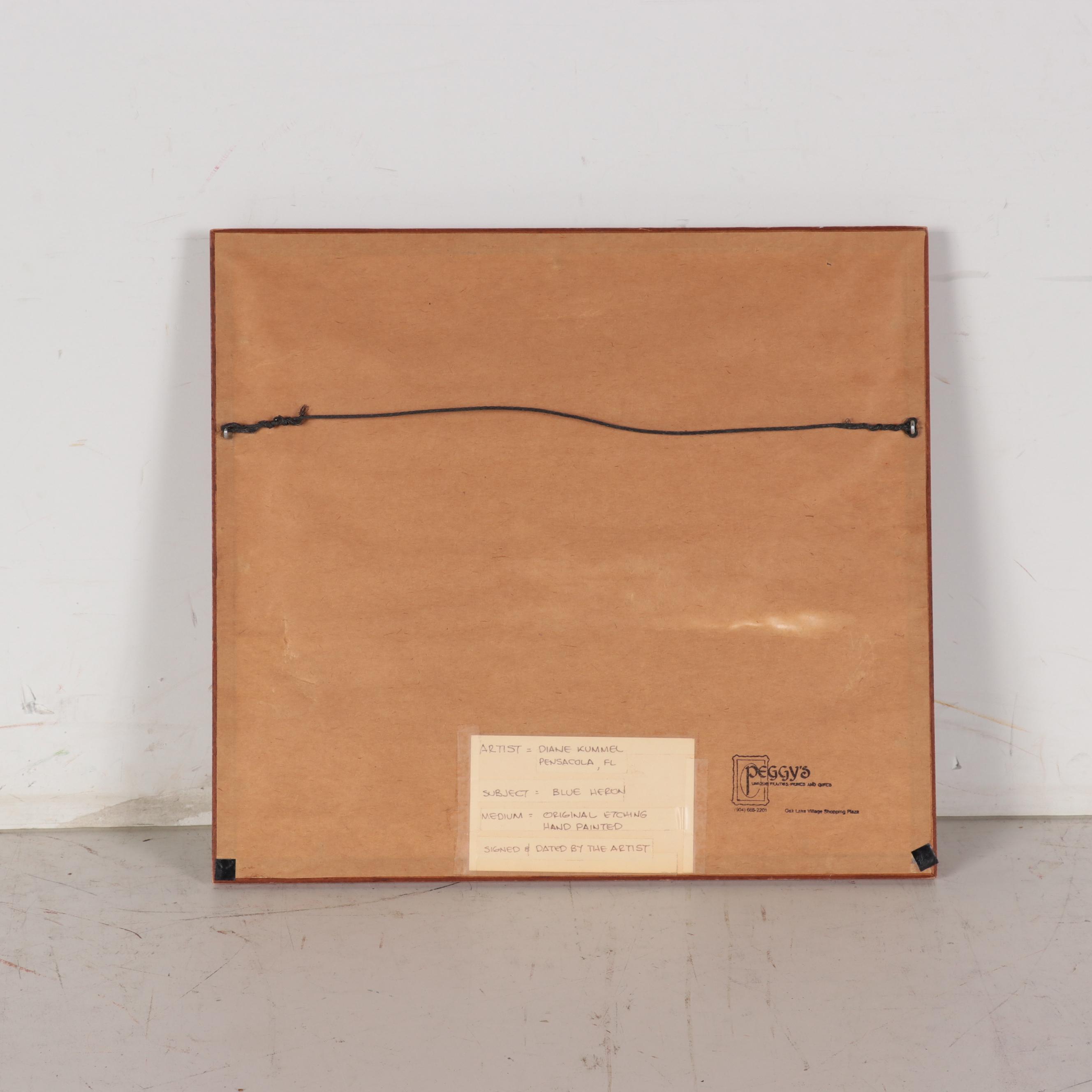 Dianne Krumel Hand-Colored Etching "Heron II"