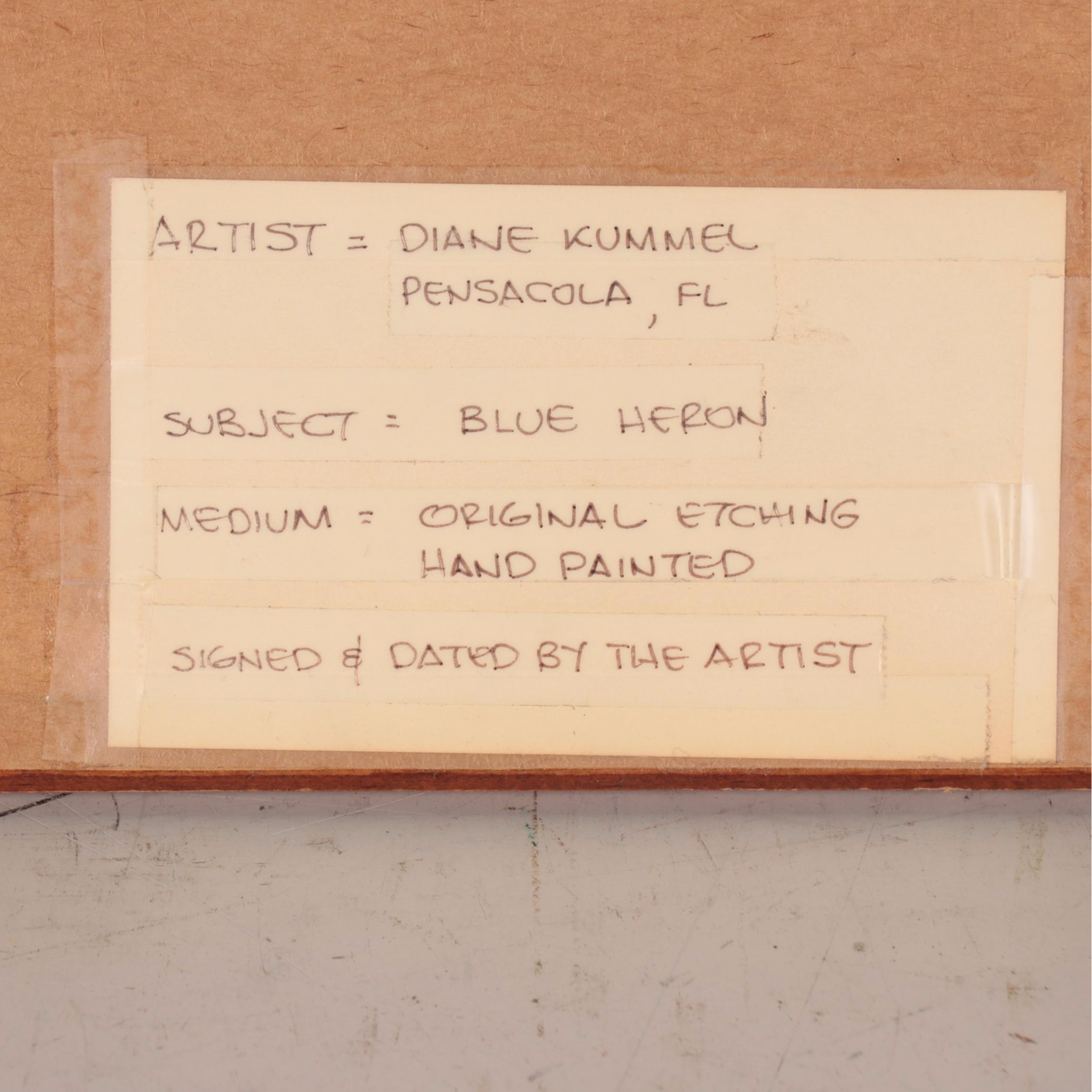 Dianne Krumel Hand-Colored Etching "Heron II"