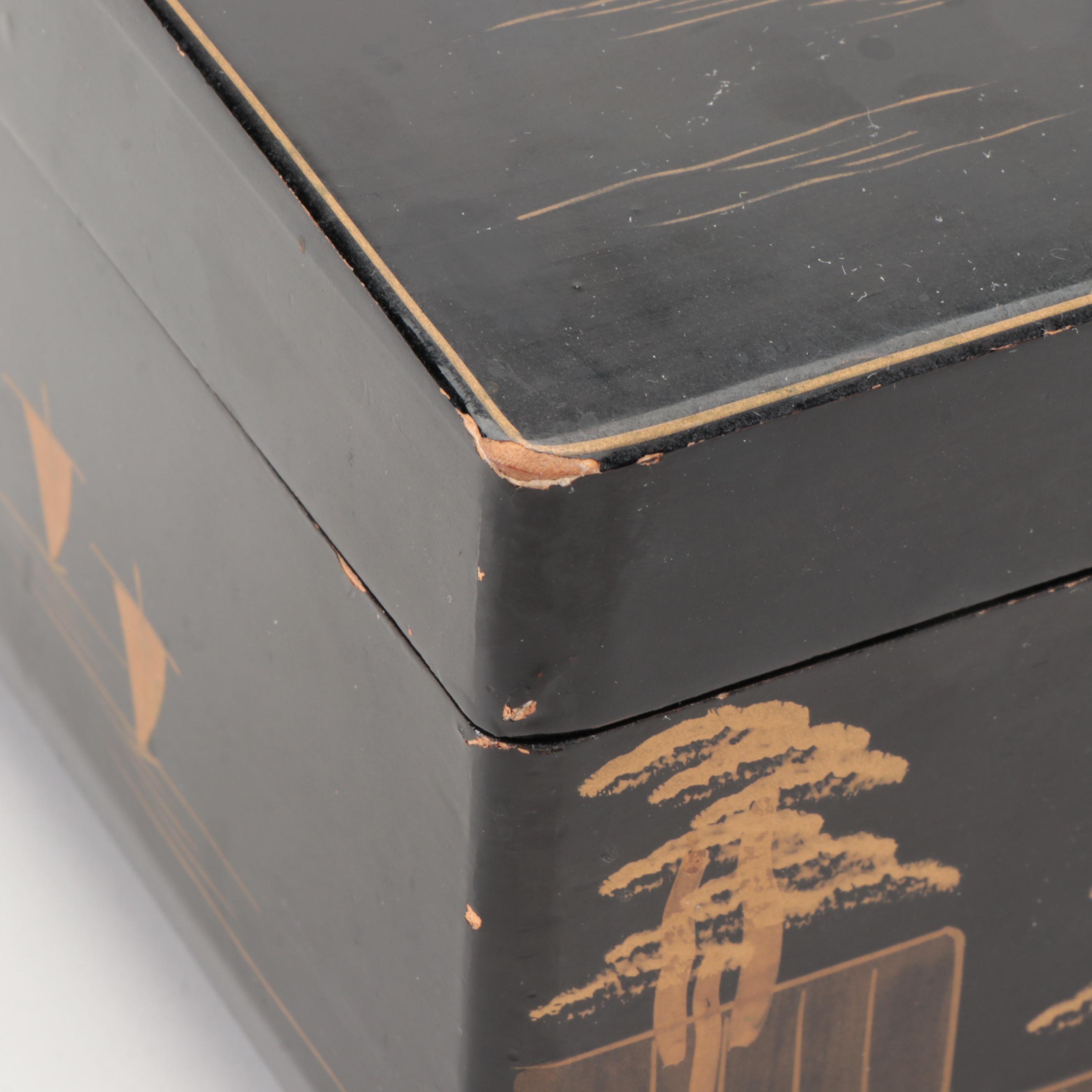 Japanese Abalone Inlaid Lacquerware Jewelry Box, Mid to Late 20th Century