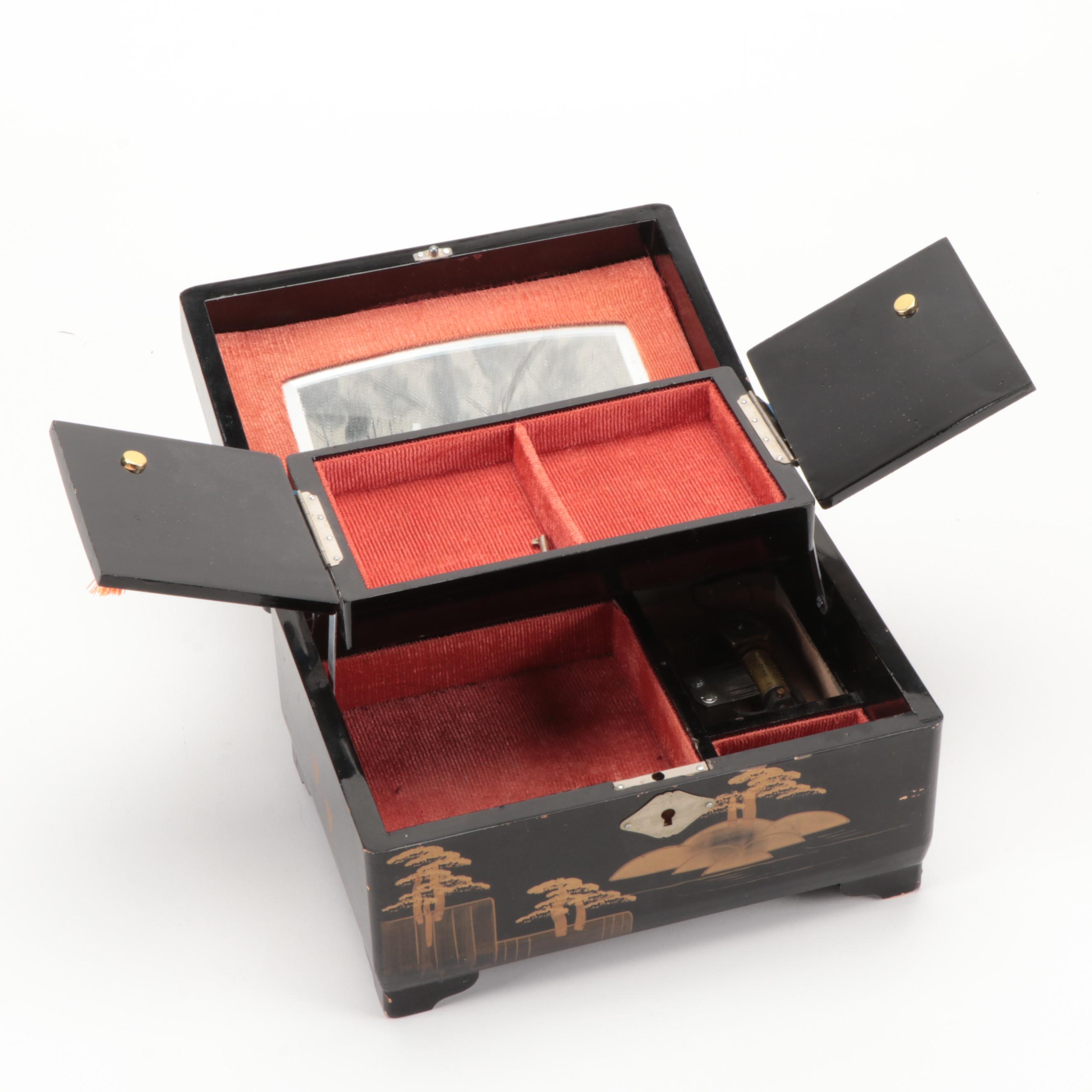 Japanese Abalone Inlaid Lacquerware Jewelry Box, Mid to Late 20th Century