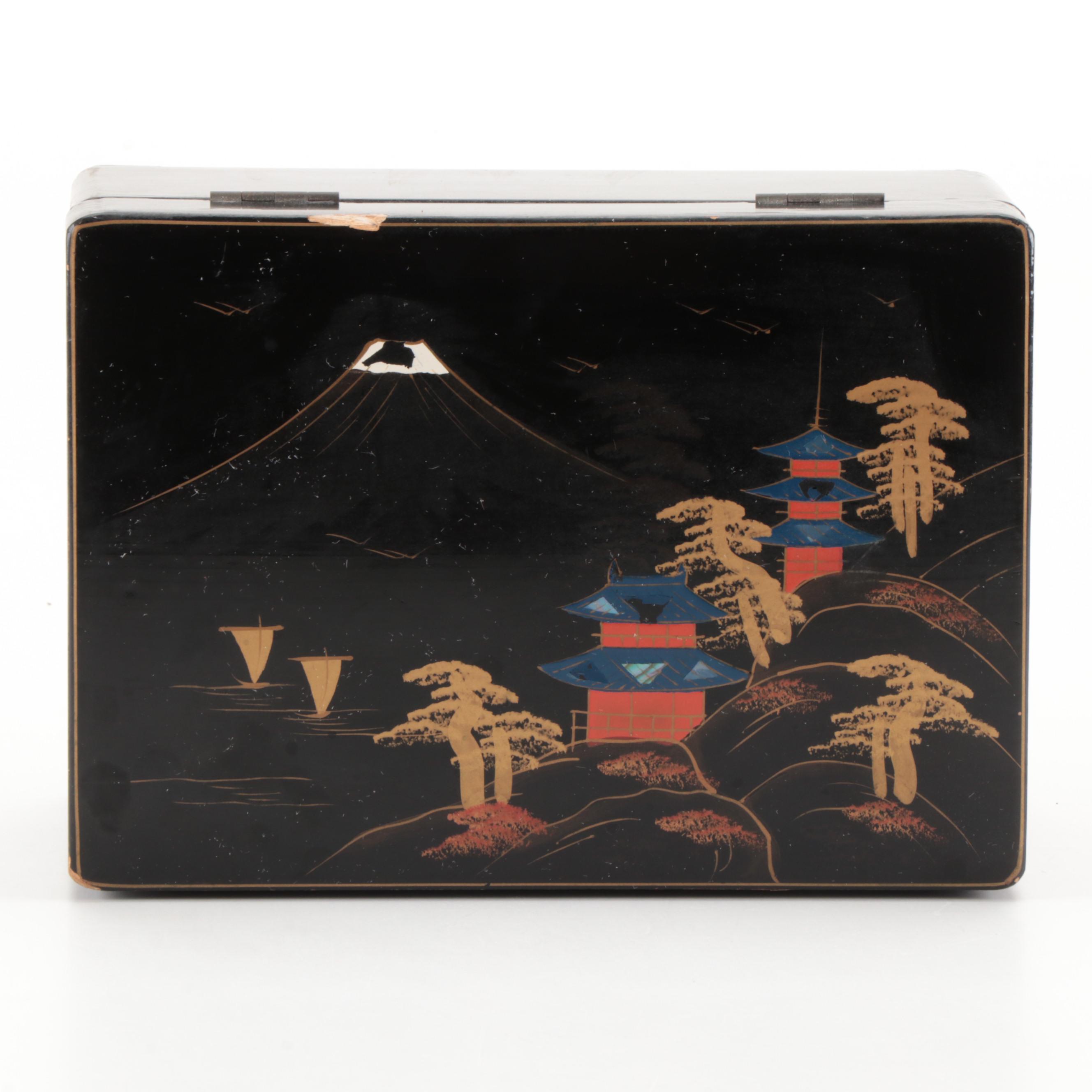 Japanese Abalone Inlaid Lacquerware Jewelry Box, Mid to Late 20th Century