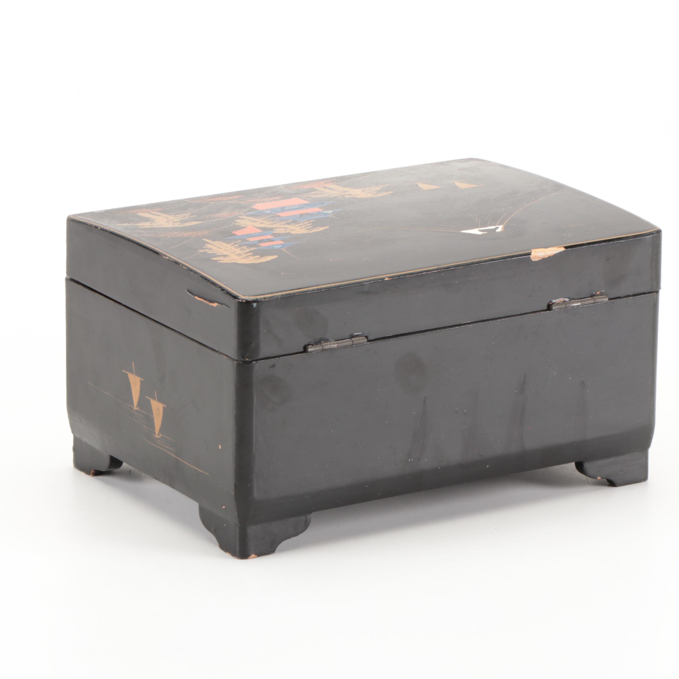 Japanese Abalone Inlaid Lacquerware Jewelry Box, Mid to Late 20th Century