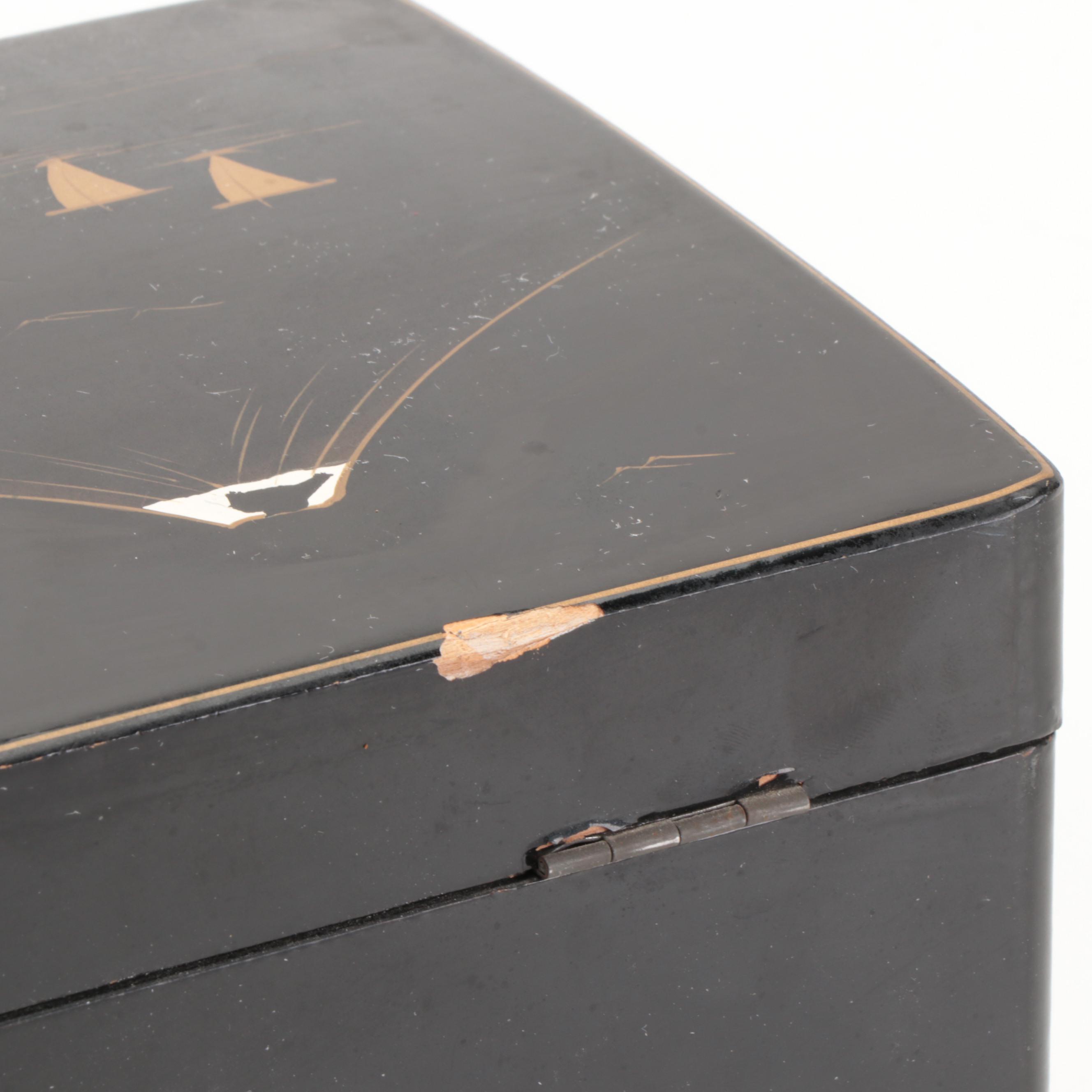 Japanese Abalone Inlaid Lacquerware Jewelry Box, Mid to Late 20th Century