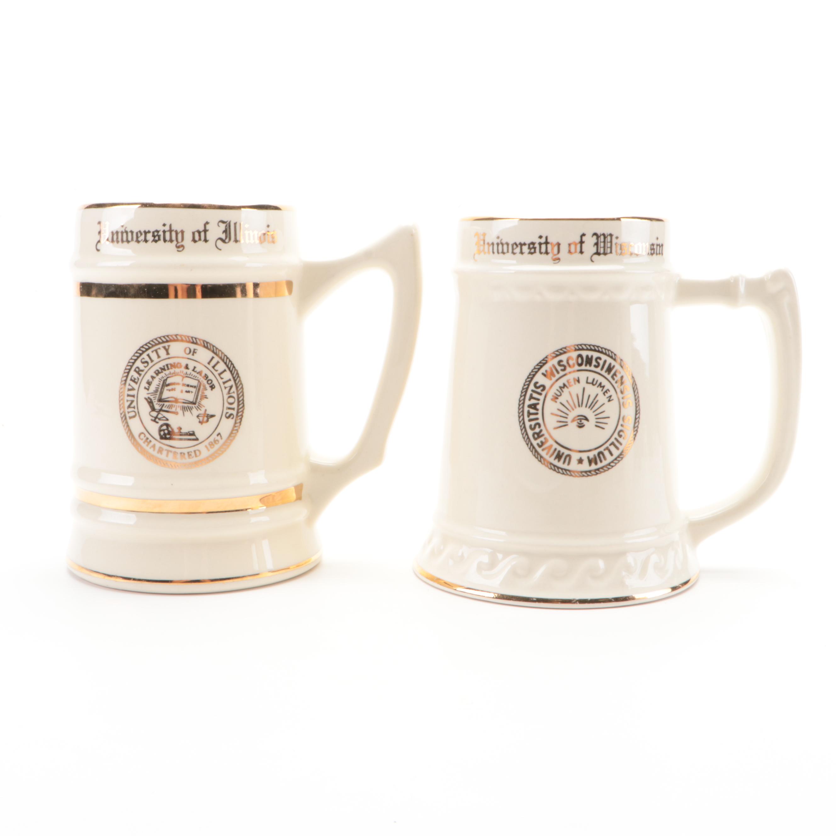W. C. Bunting Co. Ceramic University Beer Mugs, Mid-20th Century