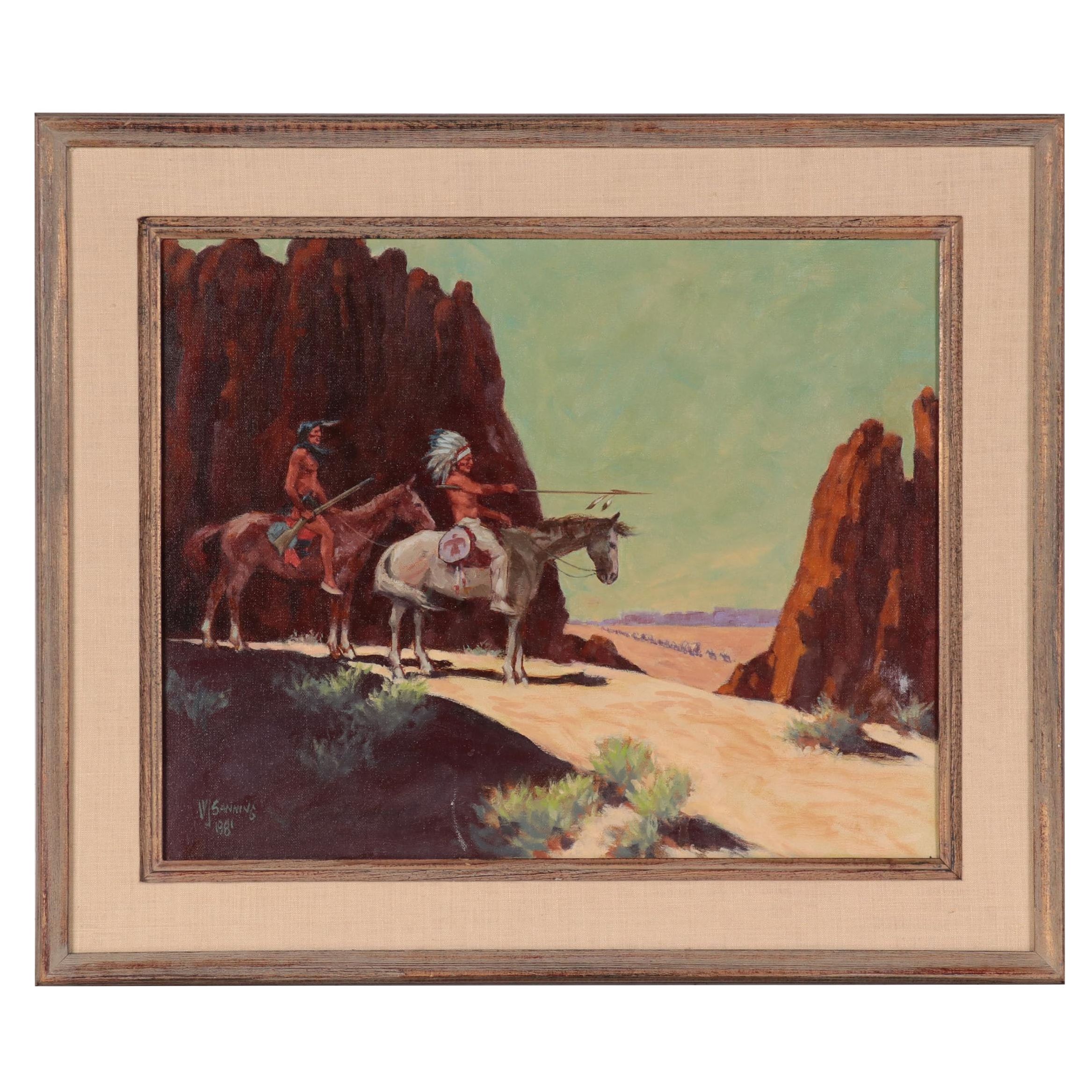 William J. Sanning Oil Painting "Sioux Scouts," 1981