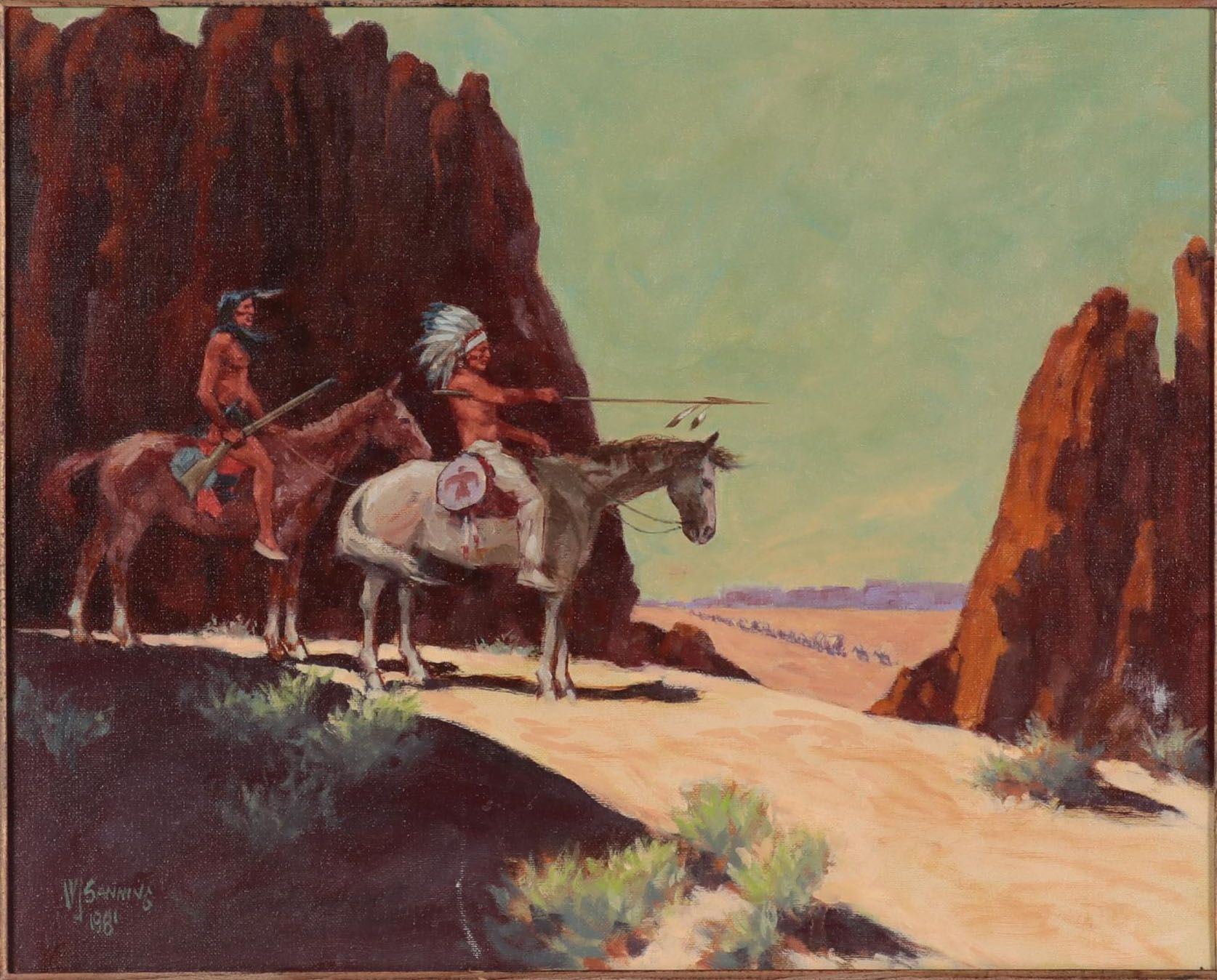 William J. Sanning Oil Painting "Sioux Scouts," 1981