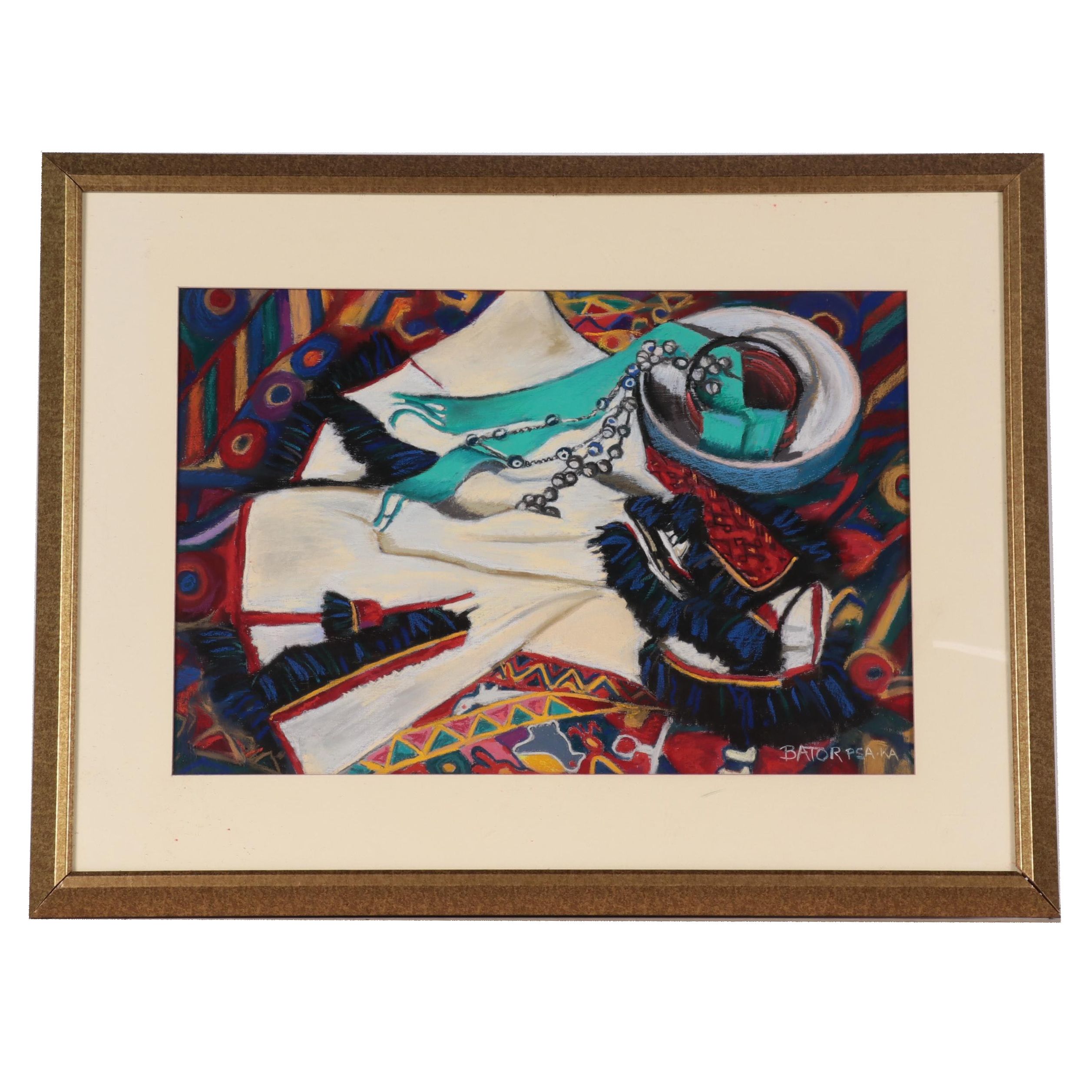 Martha Bator Pastel Drawing "Still Life With Blue Bowl"