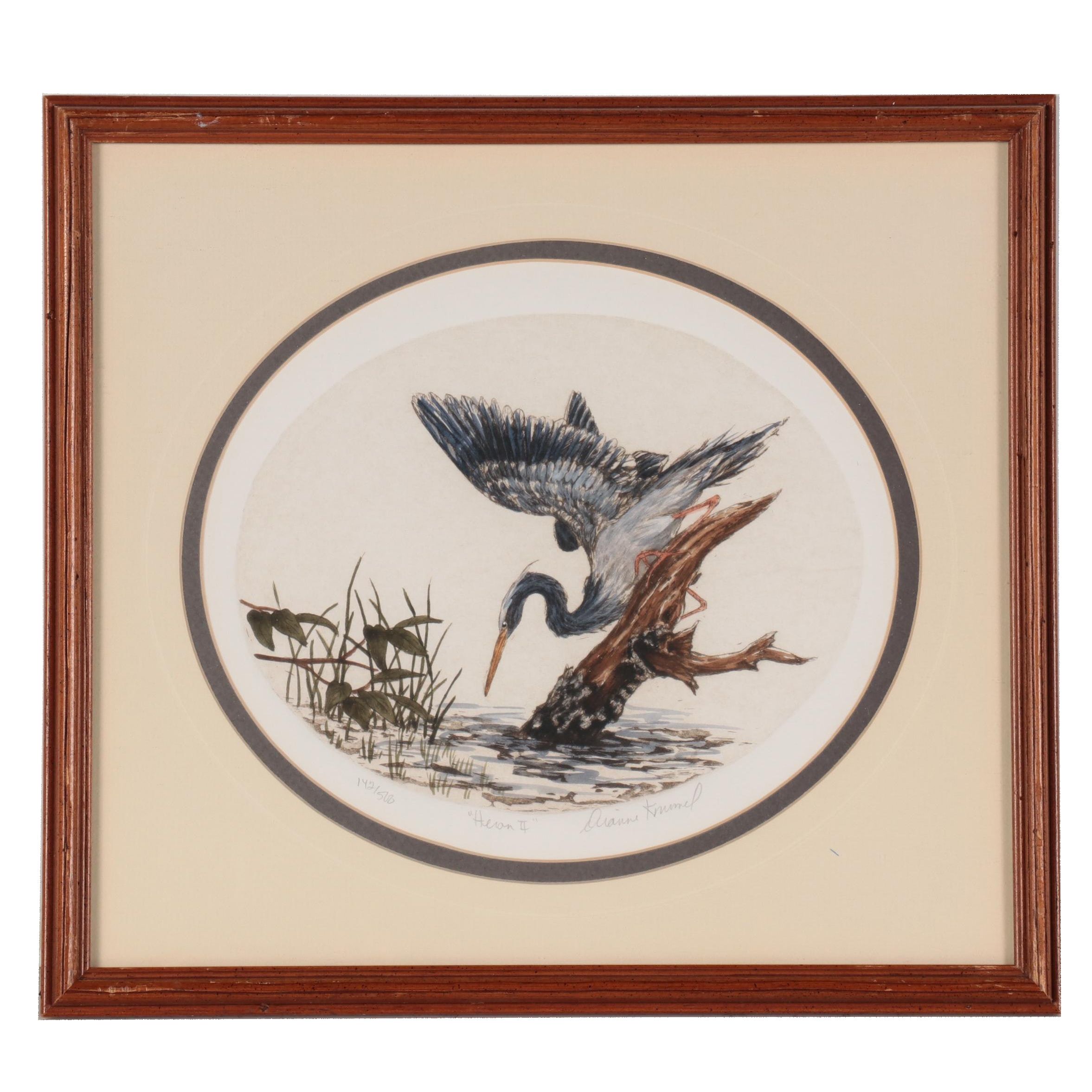 Dianne Krumel Hand-Colored Etching "Heron II"