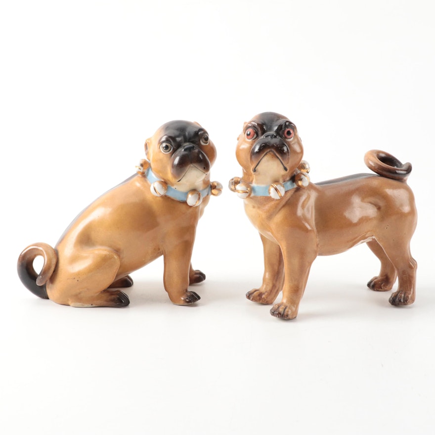 German Porcelain Pug Figures, Mid to Late 19th Century