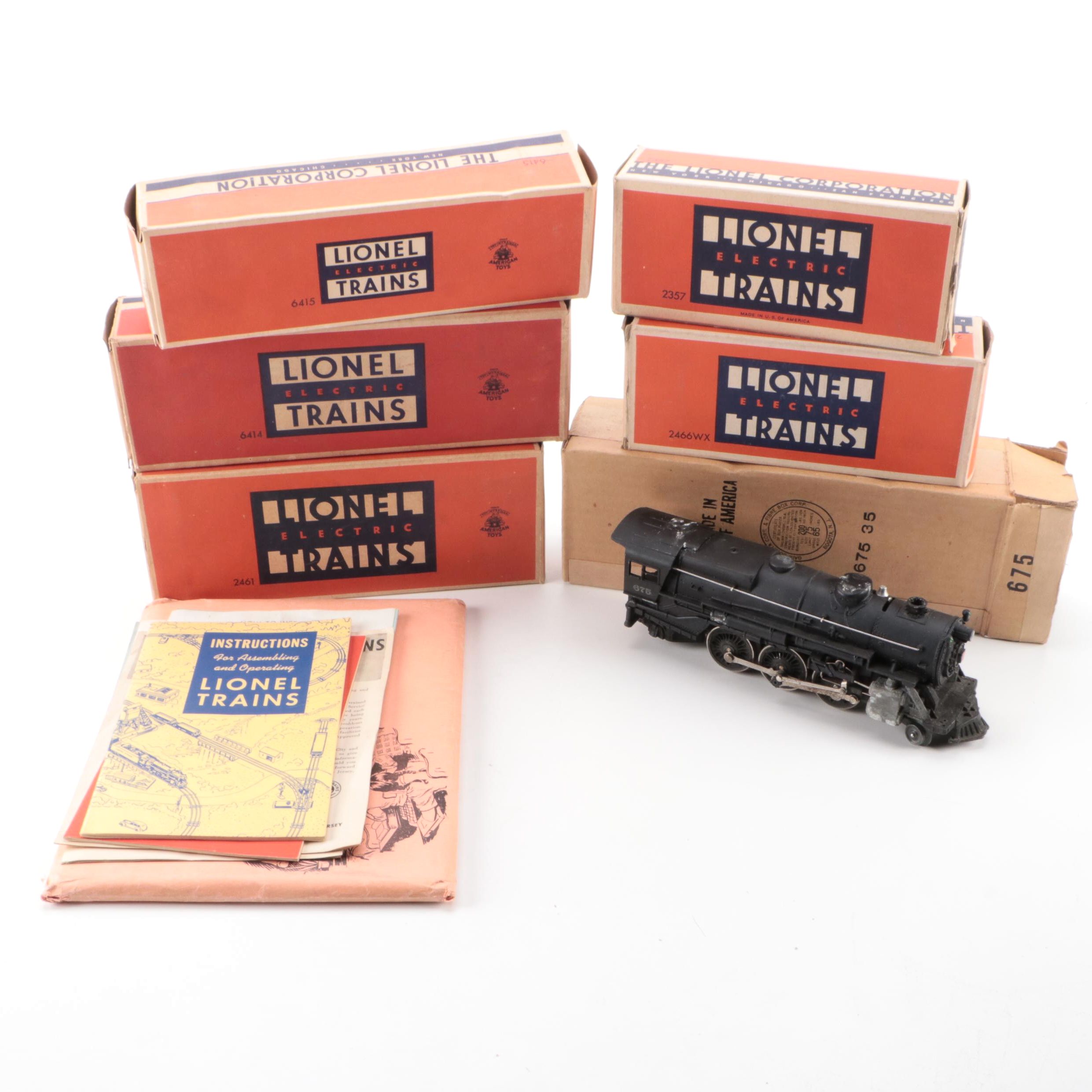 Lionel 675 Locomotive with Lionel O Gauge Freight Cars and Manuals