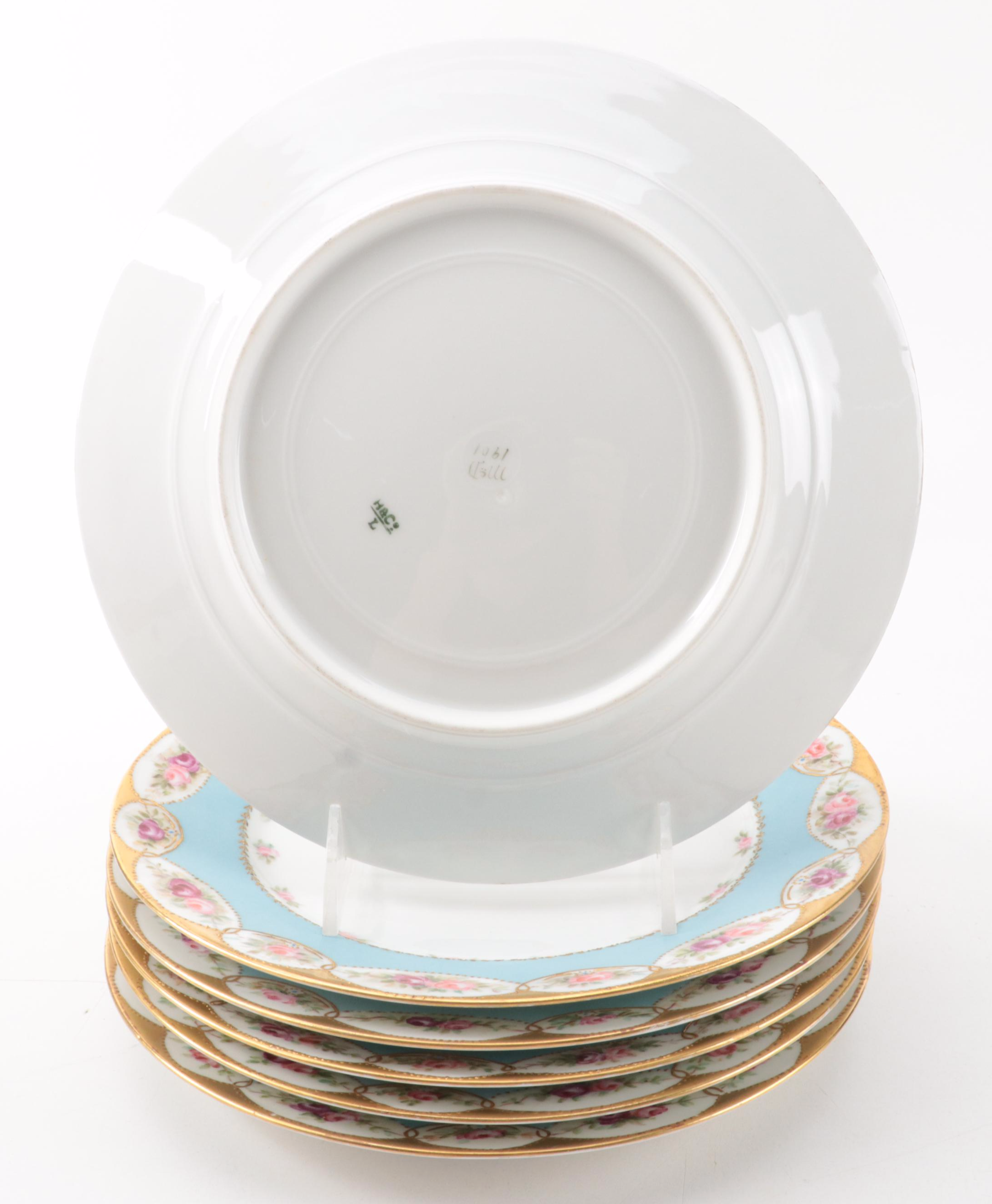 Haviland & Co. Hand-Painted Limoges Porcelain Dinner Plates and Serving Dish