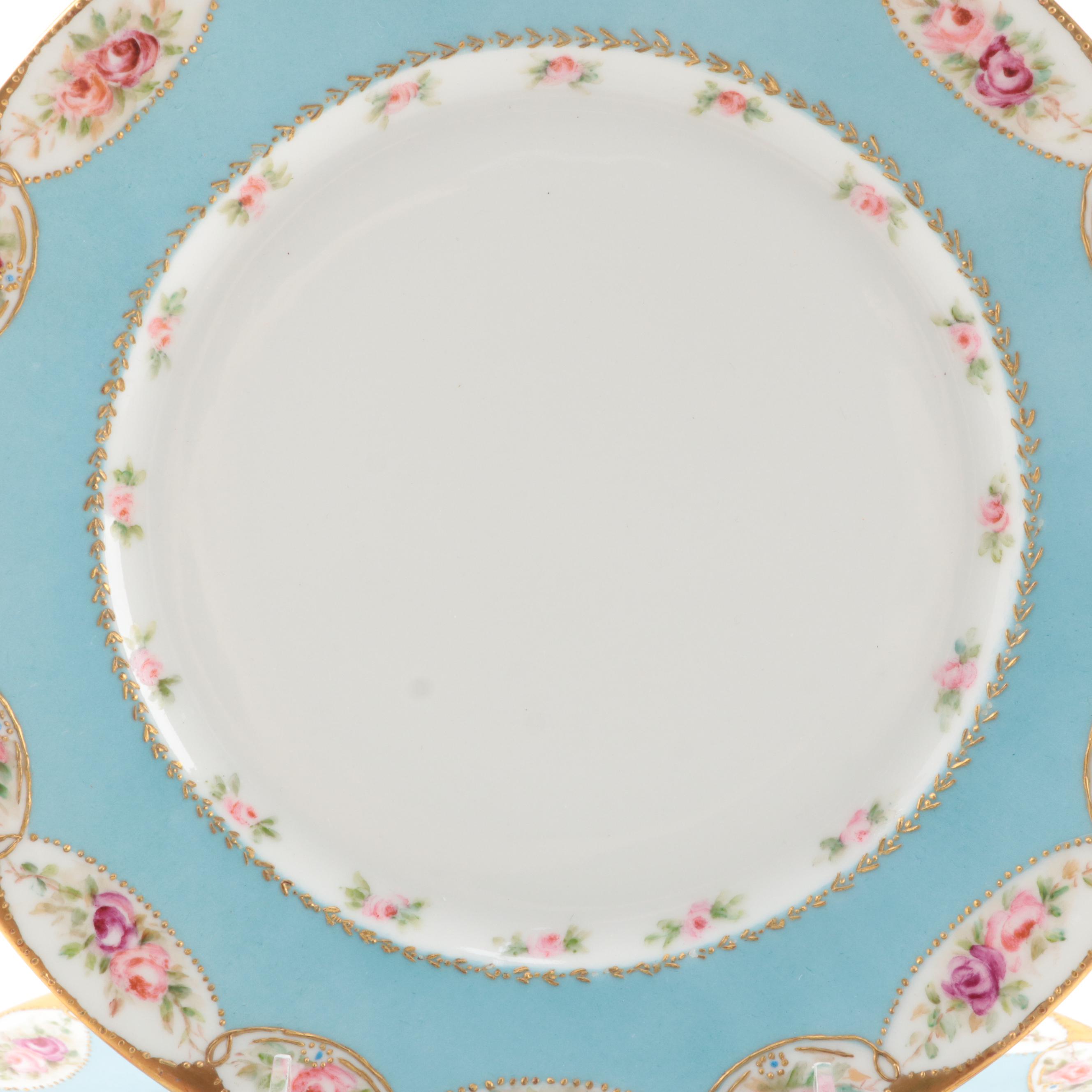 Haviland & Co. Hand-Painted Limoges Porcelain Dinner Plates and Serving Dish