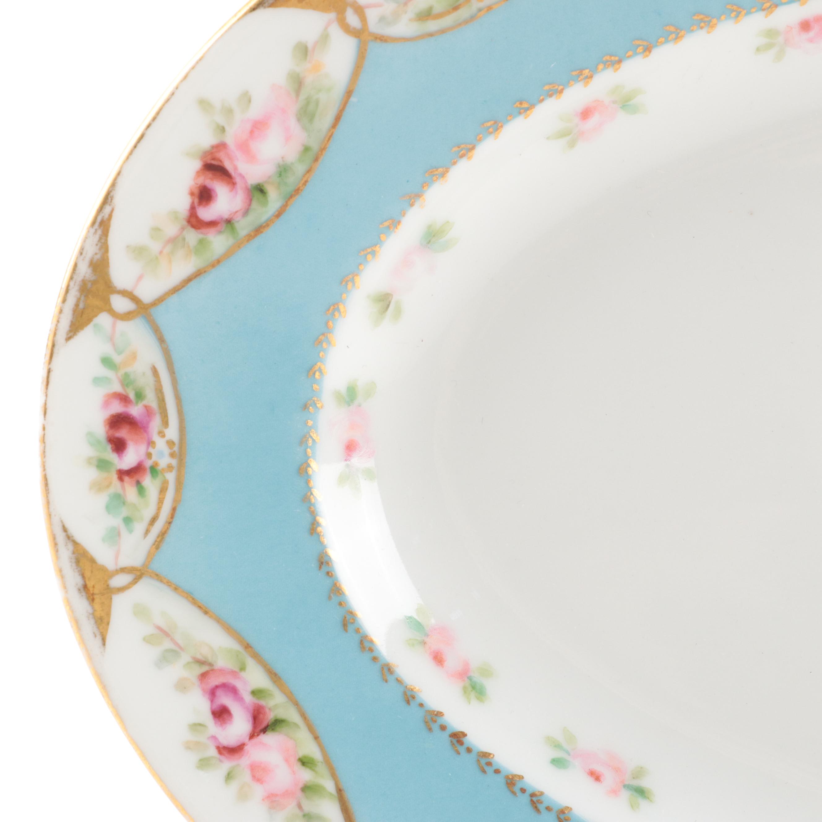 Haviland & Co. Hand-Painted Limoges Porcelain Dinner Plates and Serving Dish