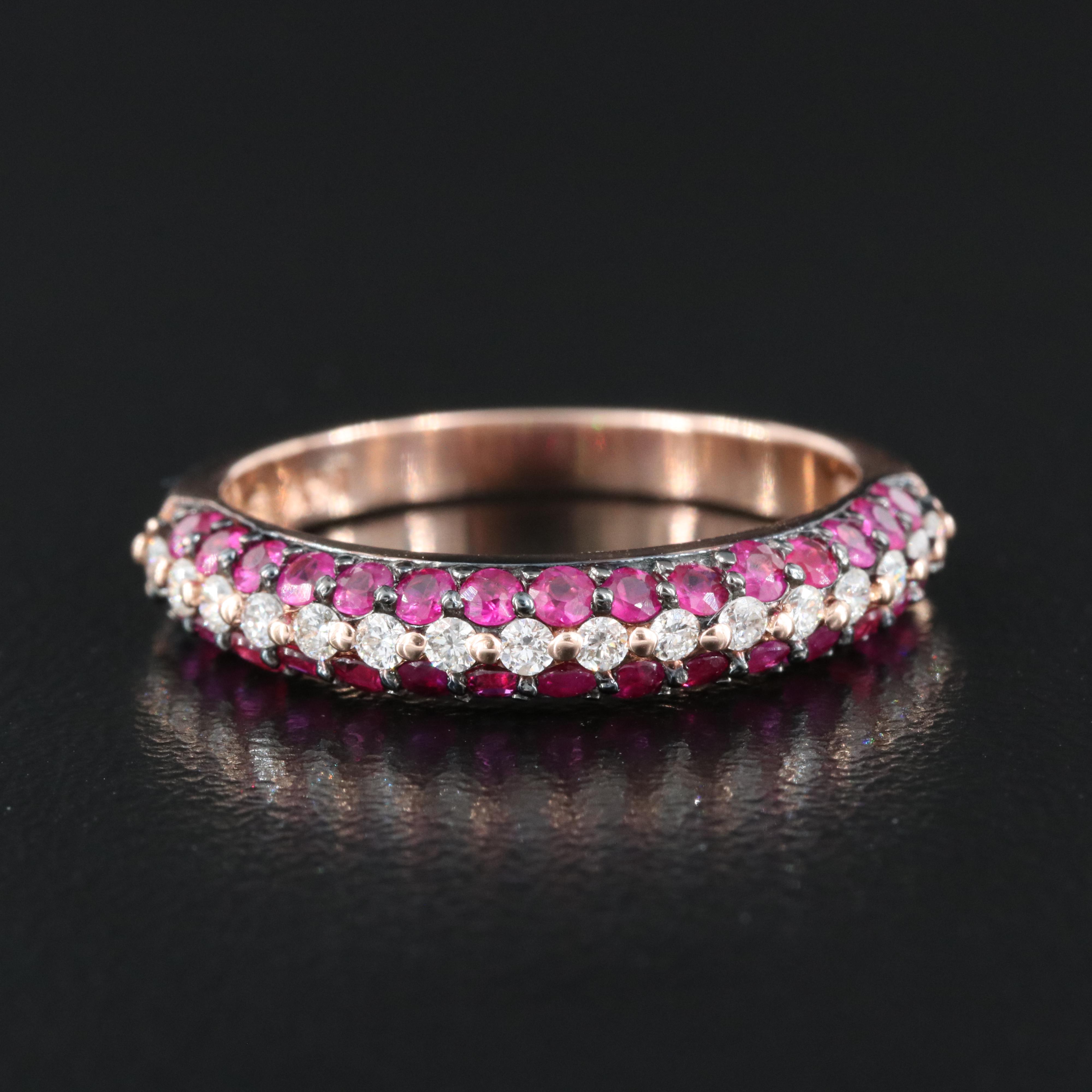 EFFY 14k Rose Gold, Multi-Row Ruby and Diamond Band