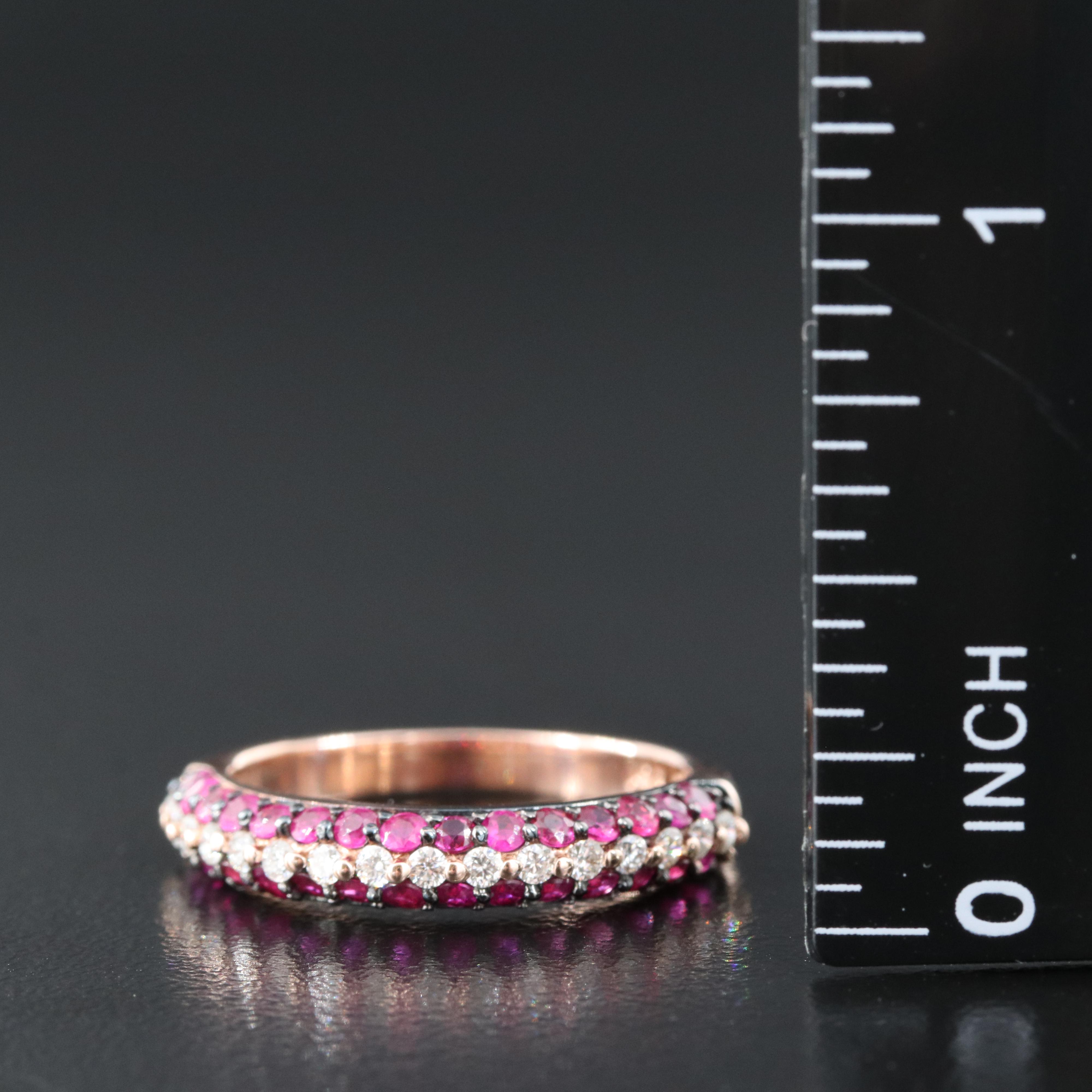 EFFY 14k Rose Gold, Multi-Row Ruby and Diamond Band