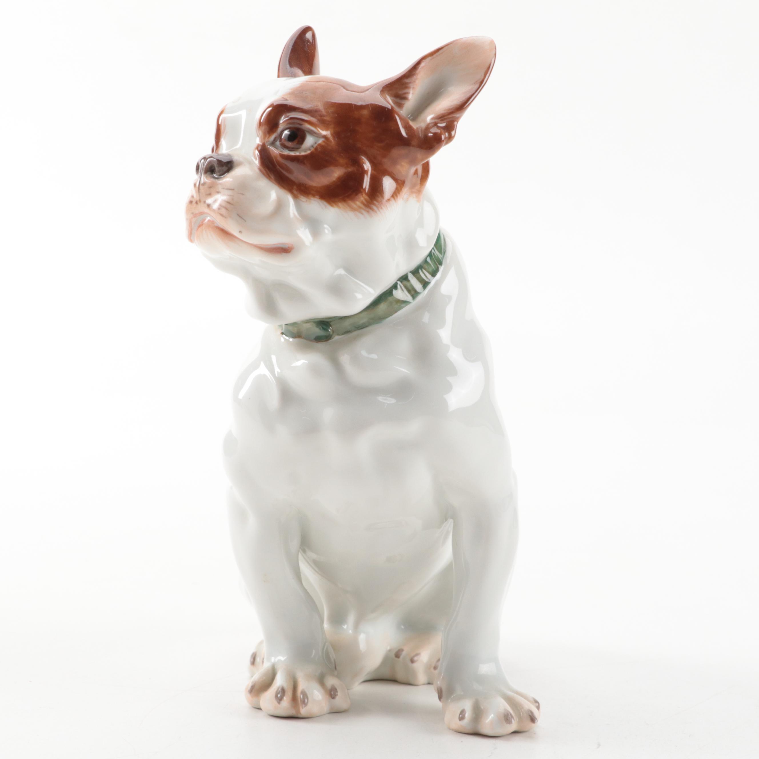 Meissen Hand-Painted Porcelain French Bulldog Figure