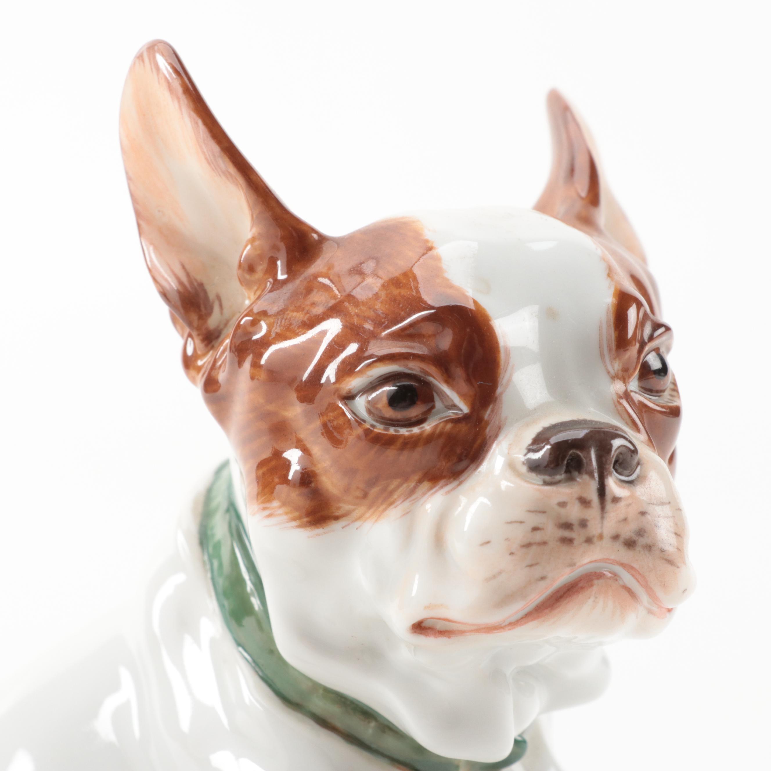 Meissen Hand-Painted Porcelain French Bulldog Figure
