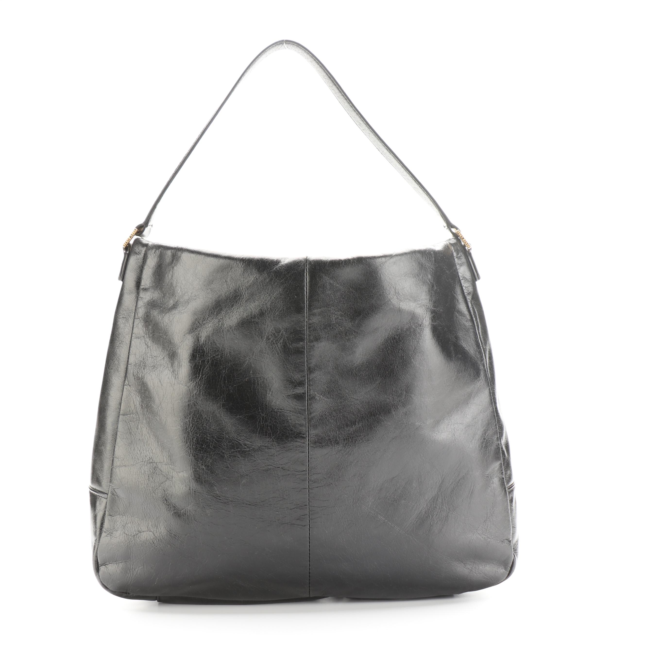 Tory Burch Dena Hobo Bag in Black Crinkled Calfskin Leather