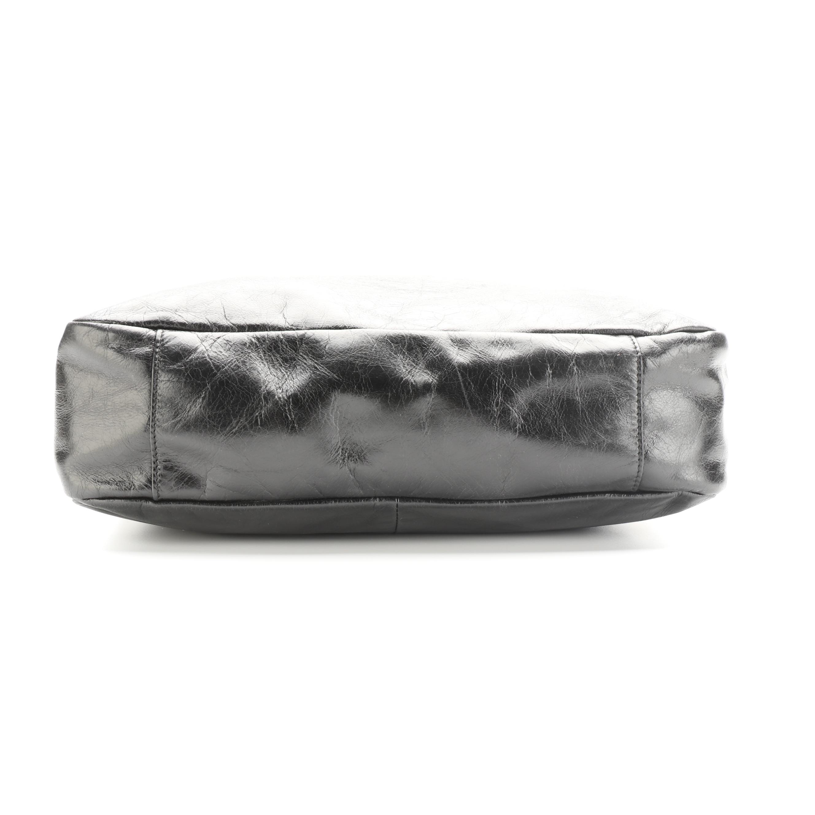 Tory Burch Dena Hobo Bag in Black Crinkled Calfskin Leather