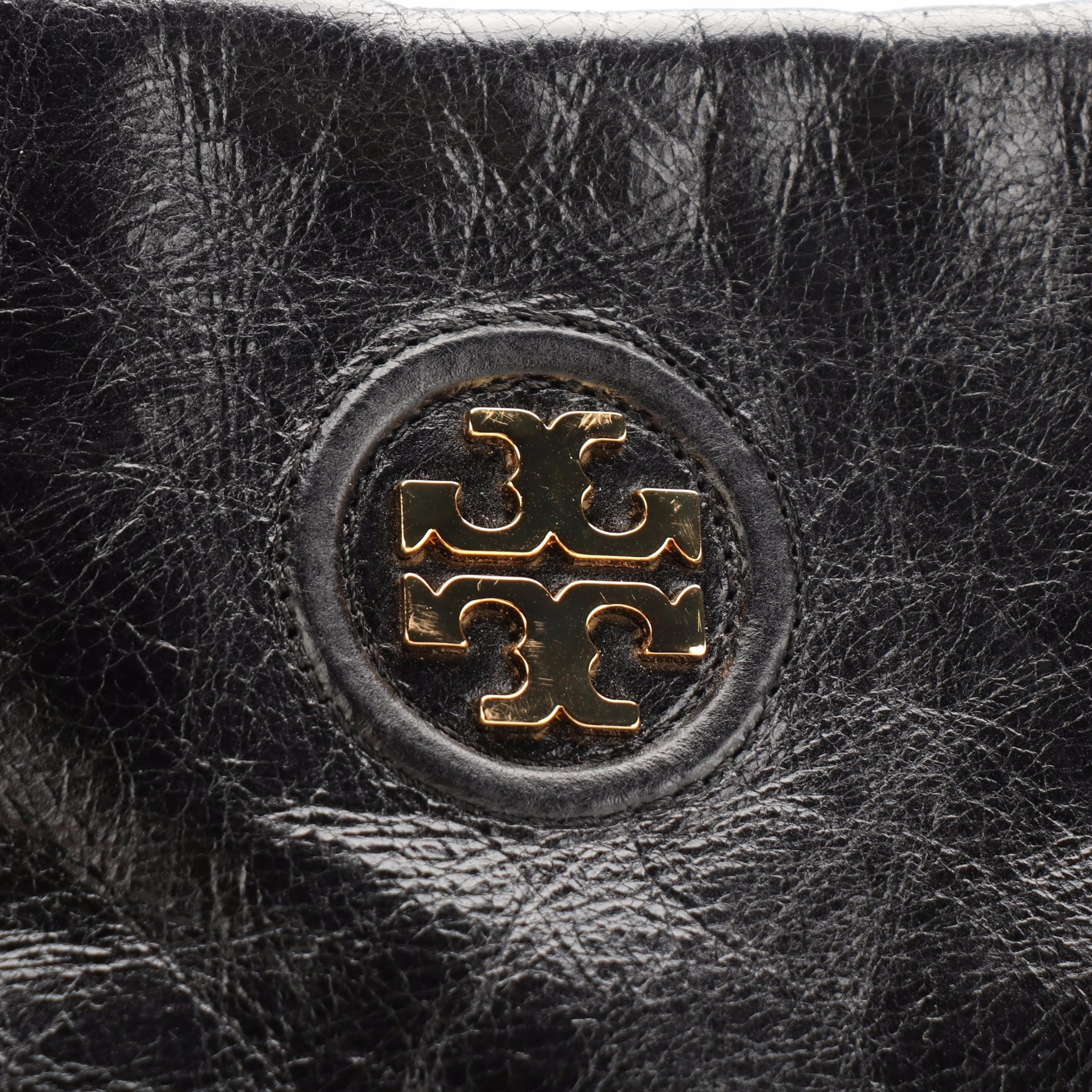 Tory Burch Dena Hobo Bag in Black Crinkled Calfskin Leather