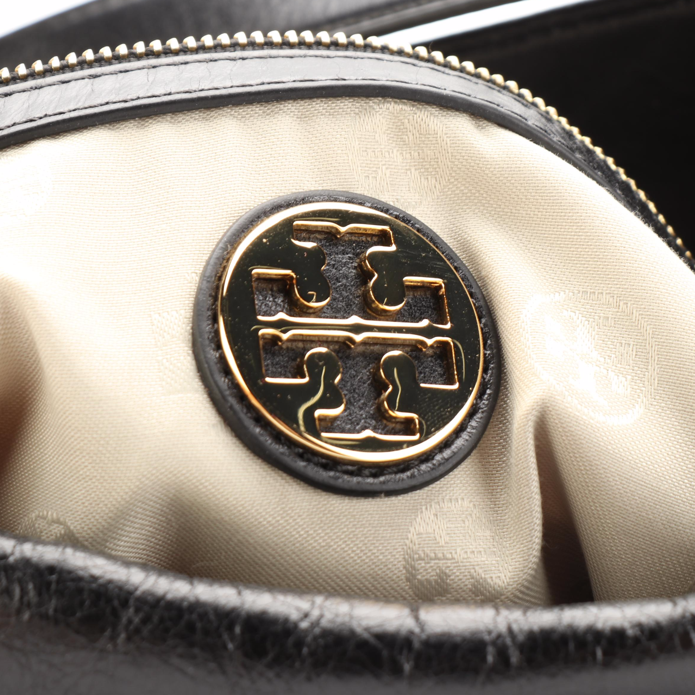 Tory Burch Dena Hobo Bag in Black Crinkled Calfskin Leather