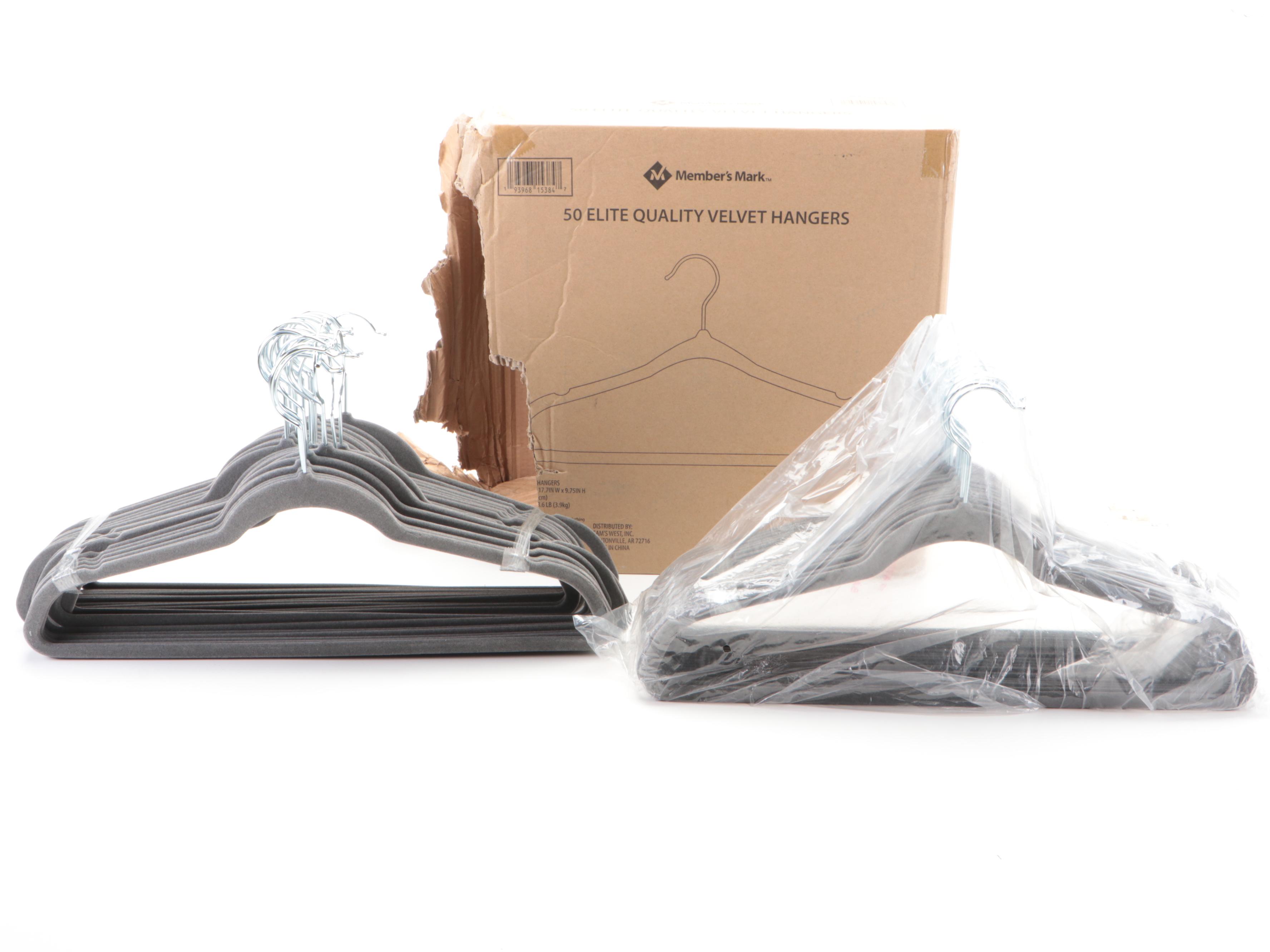 Members Mark 50 Elite Quality Gray Velvet Hangers and Easy Carry Laundry Totes