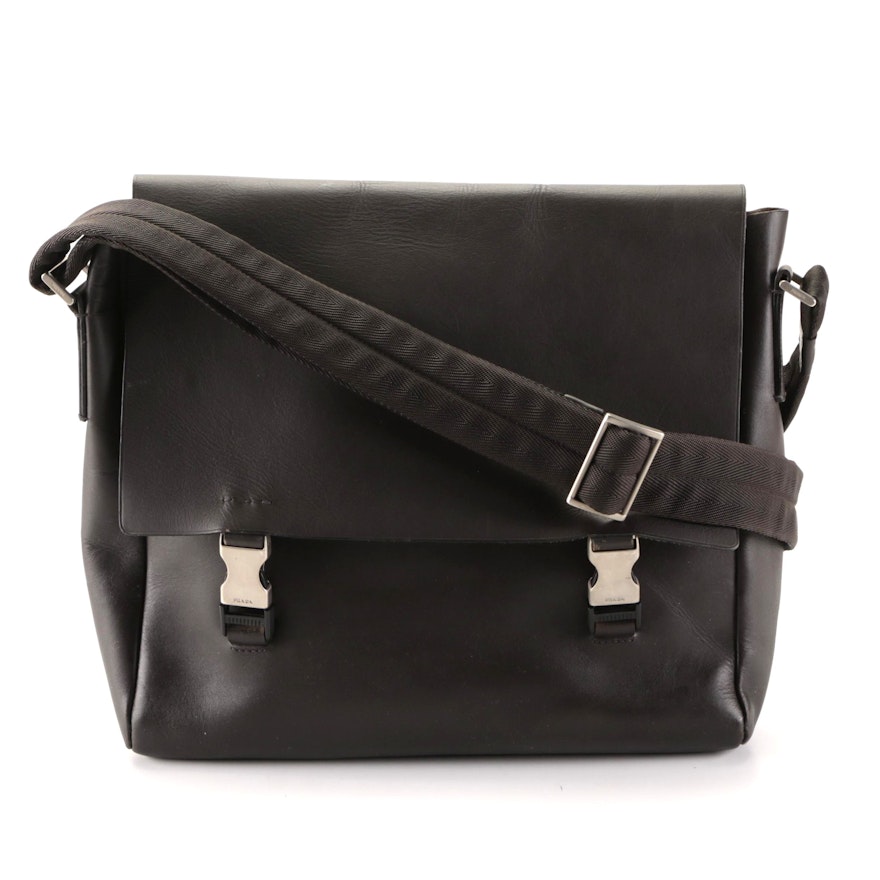Prada Messenger Bag in Dark Brown Leather