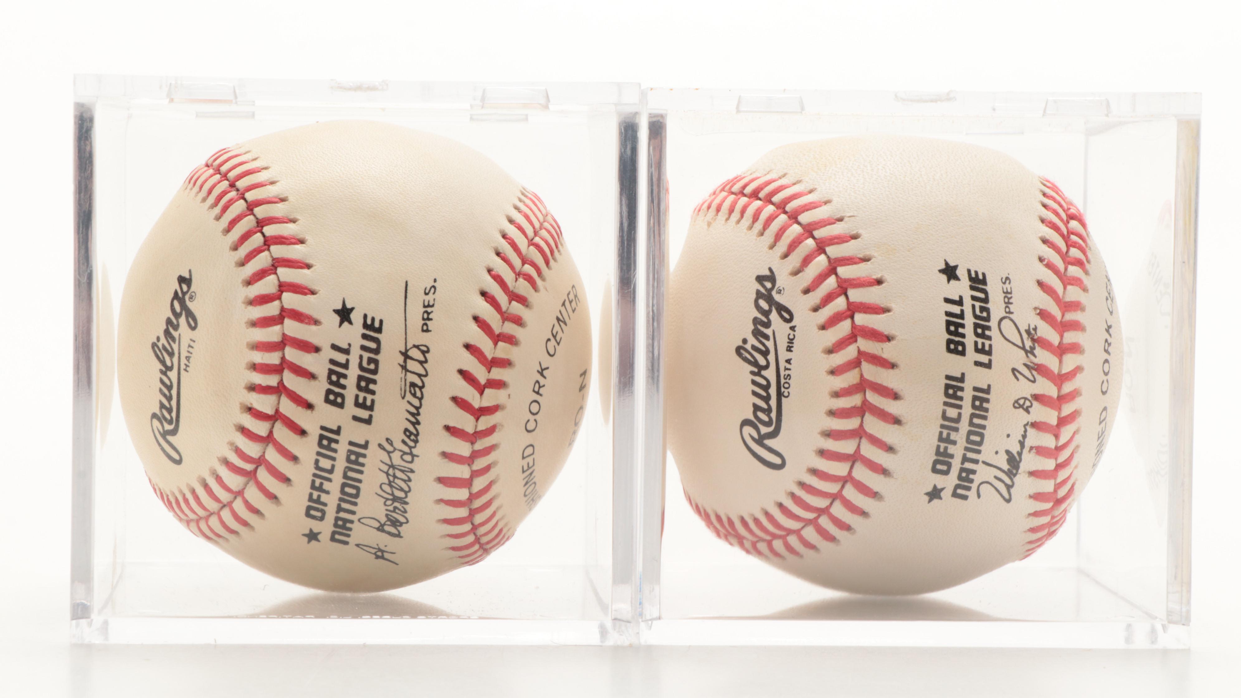 Eric Davis, Paul O'Neill Signed Baseballs, 1990 NL Championship Ticket