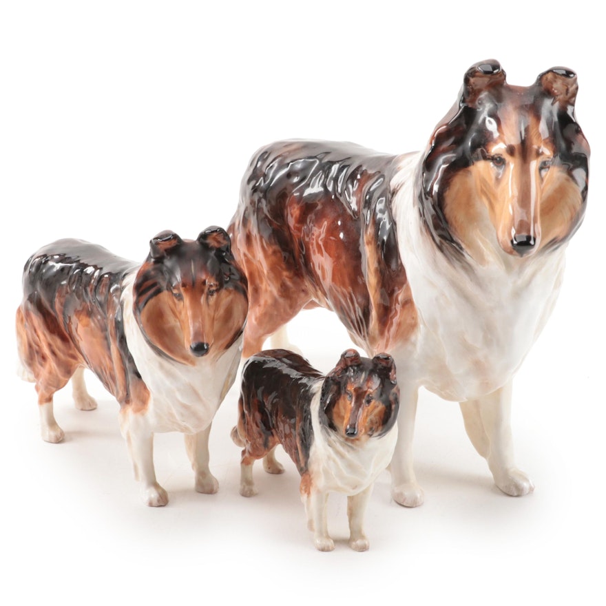 Royal Doulton Bone China Collie Figures Designed by Frederick Daws