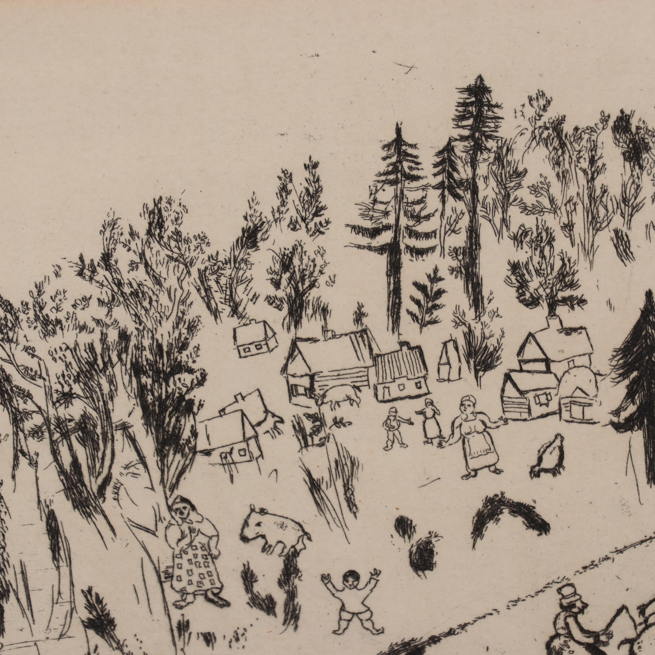 Marc Chagall Etching With Drypoint "En Chemin"