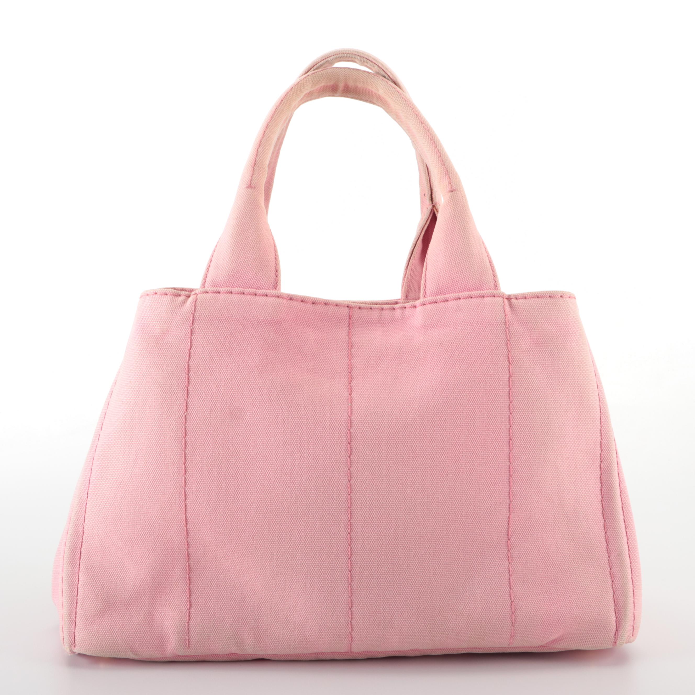 Prada Logo Open Tote Bag in Pink Cotton Canvas