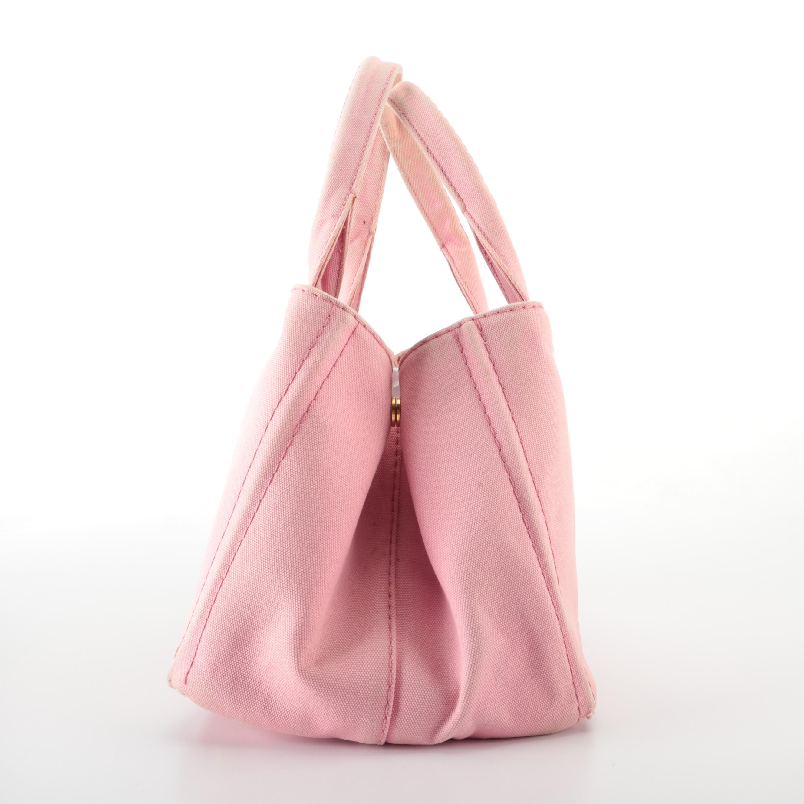Prada Logo Open Tote Bag in Pink Cotton Canvas