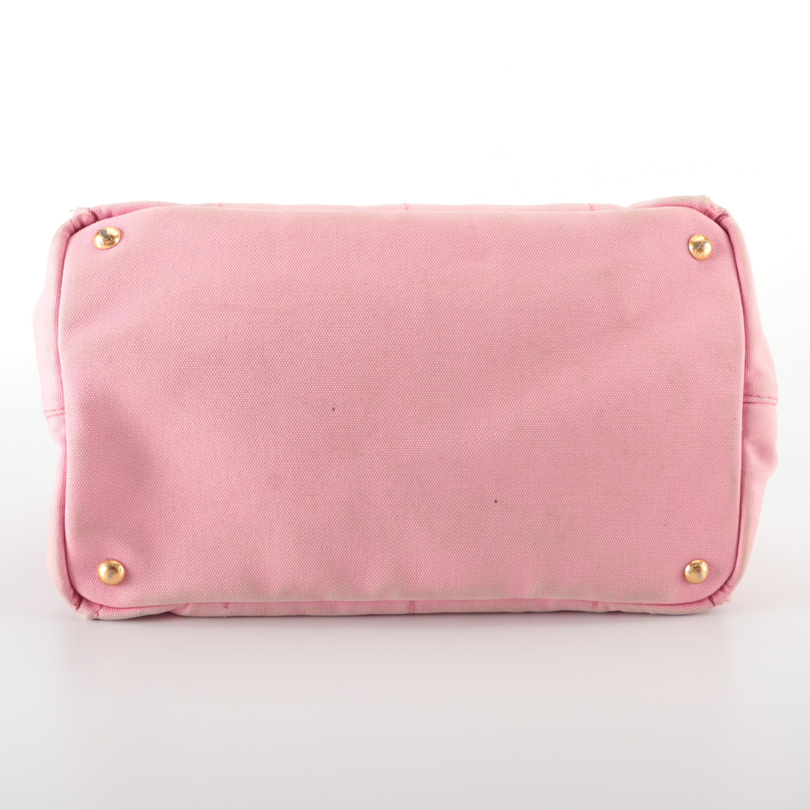 Prada Logo Open Tote Bag in Pink Cotton Canvas