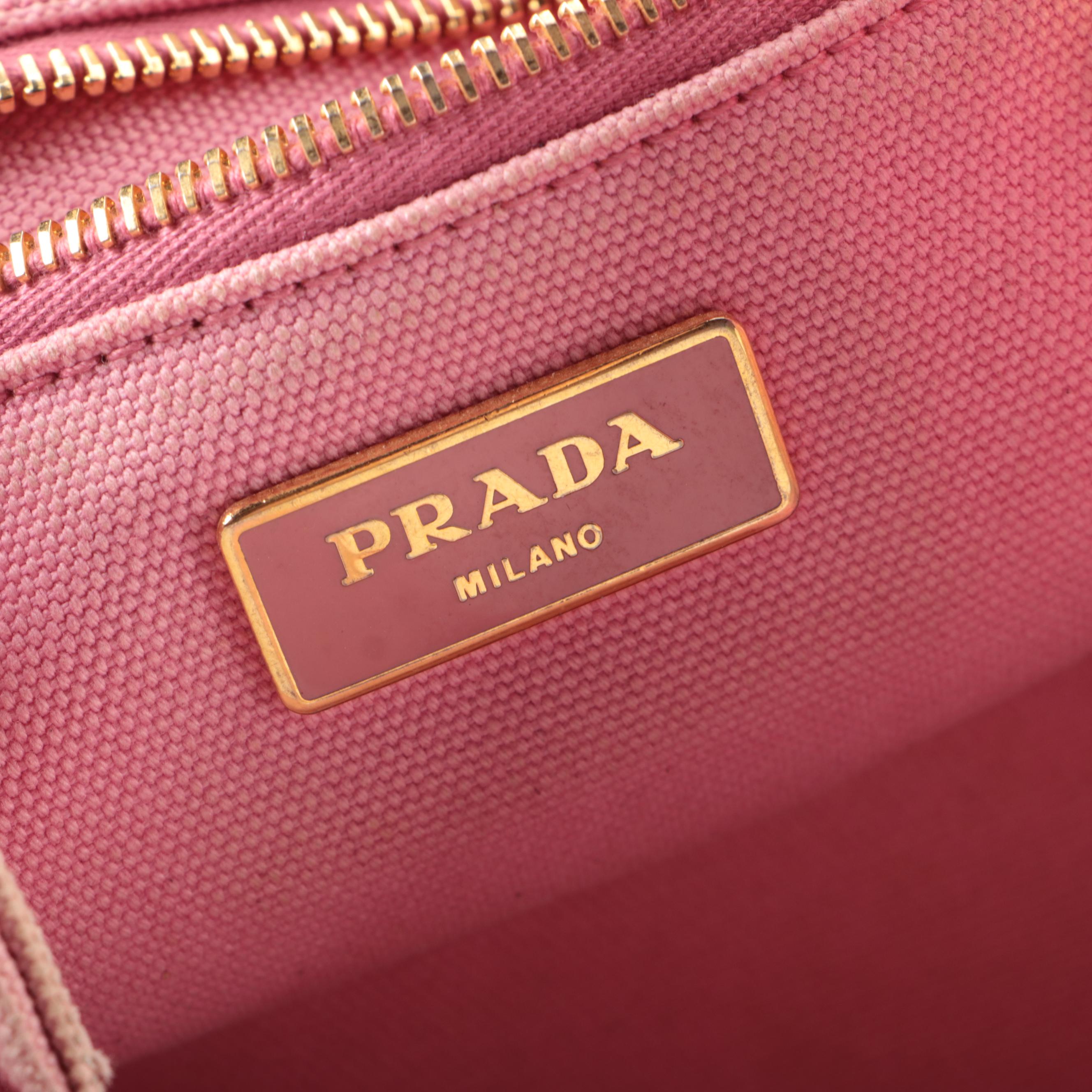 Prada Logo Open Tote Bag in Pink Cotton Canvas