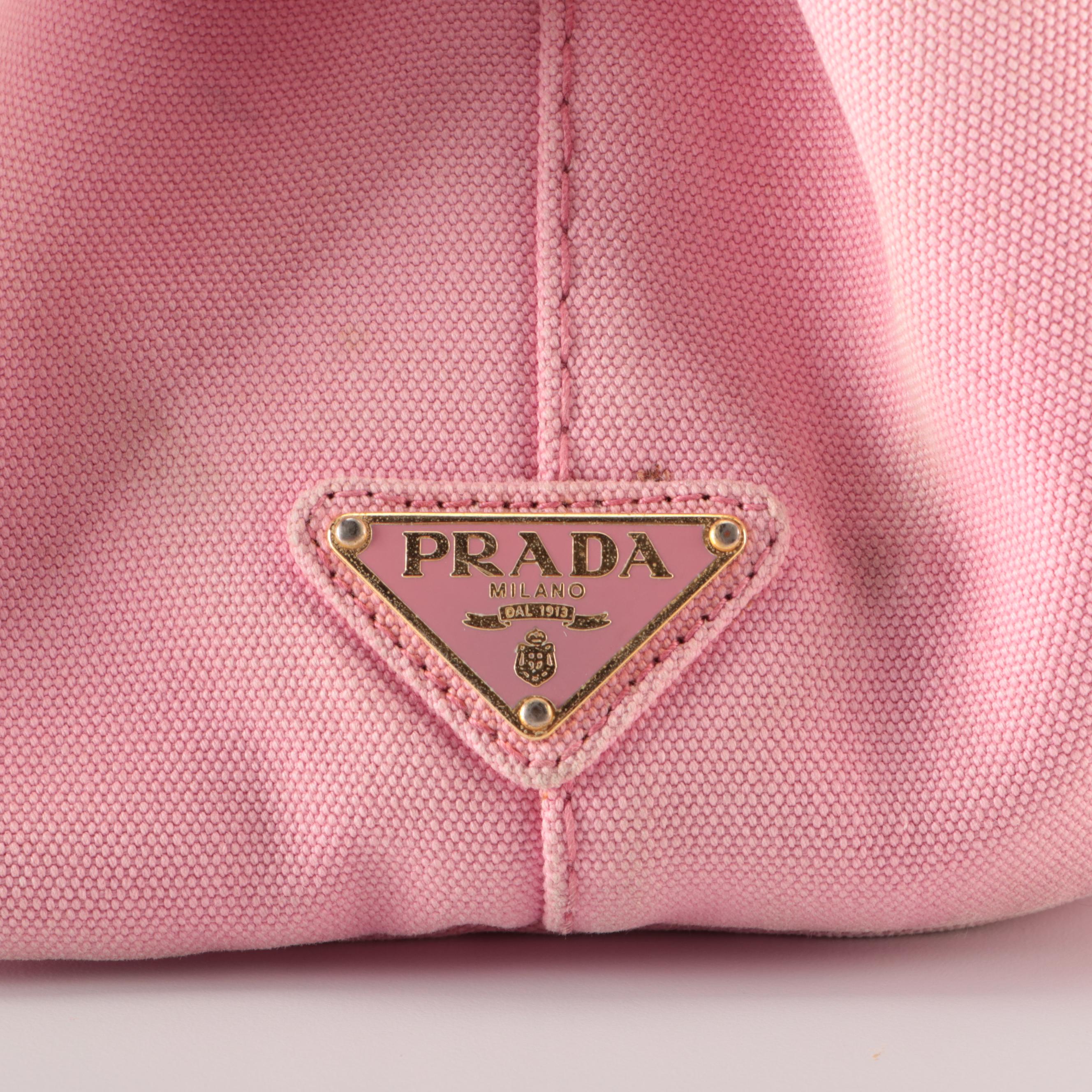 Prada Logo Open Tote Bag in Pink Cotton Canvas