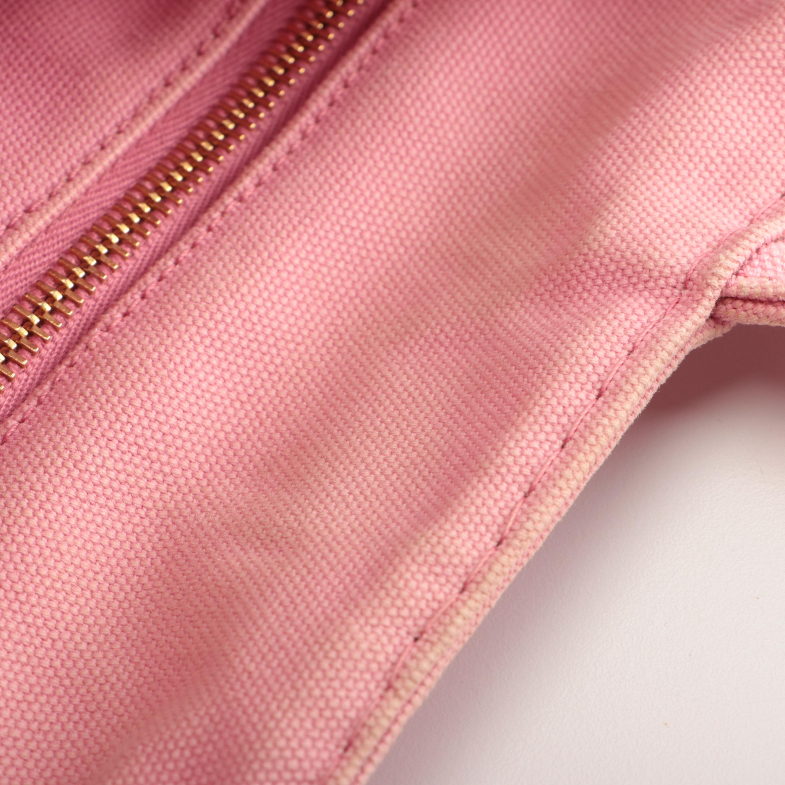 Prada Logo Open Tote Bag in Pink Cotton Canvas