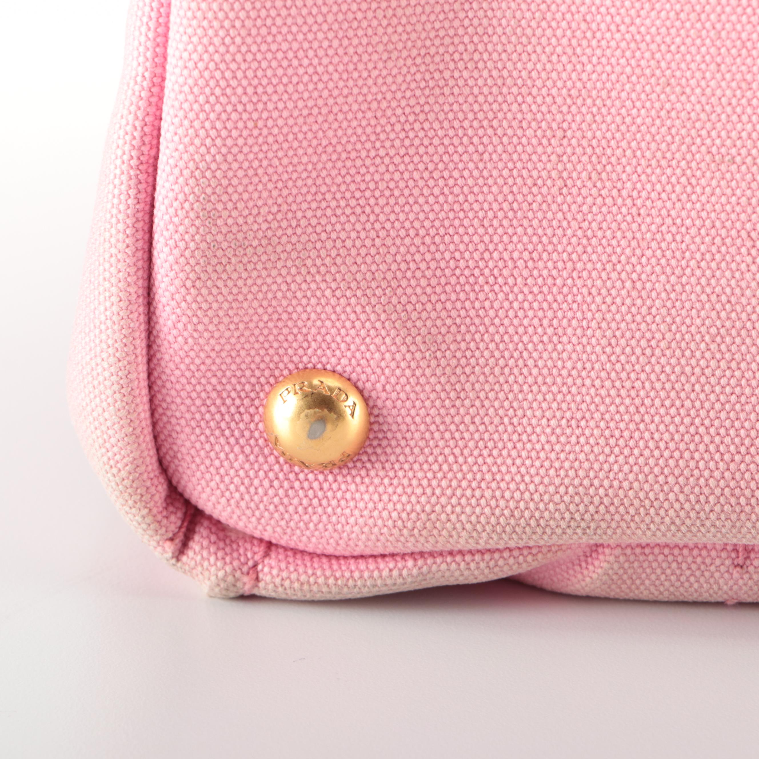 Prada Logo Open Tote Bag in Pink Cotton Canvas