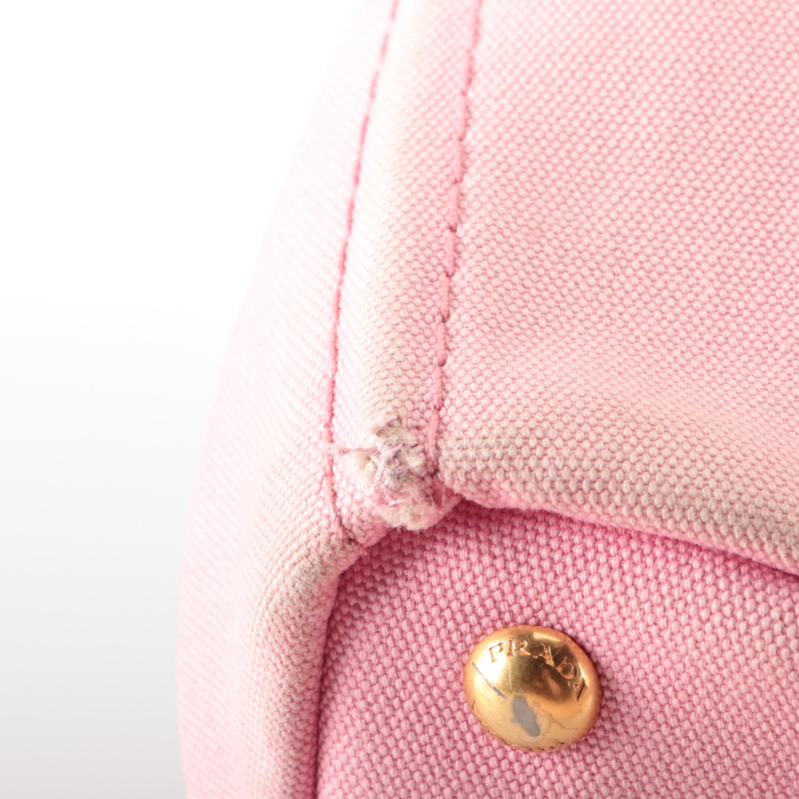Prada Logo Open Tote Bag in Pink Cotton Canvas