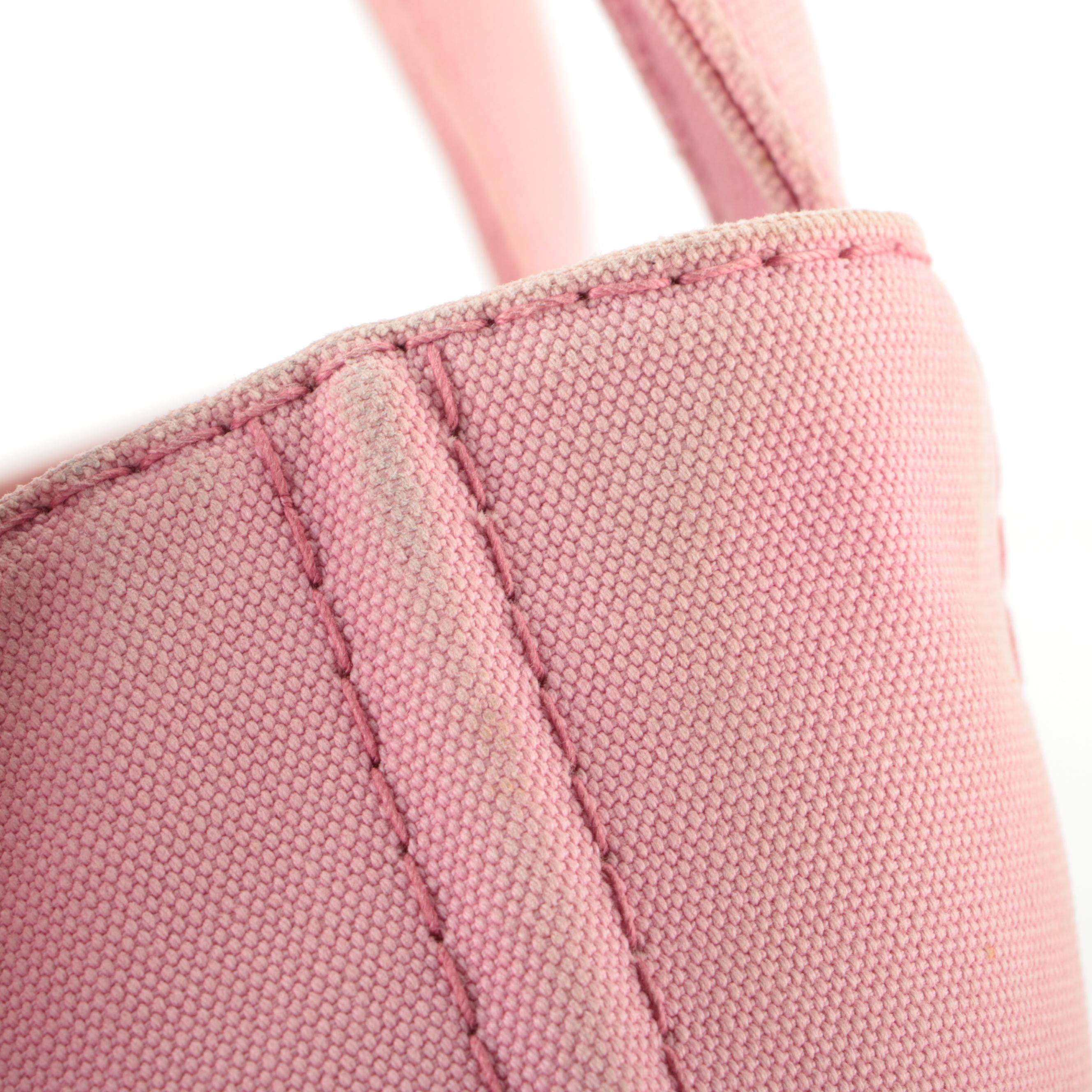 Prada Logo Open Tote Bag in Pink Cotton Canvas