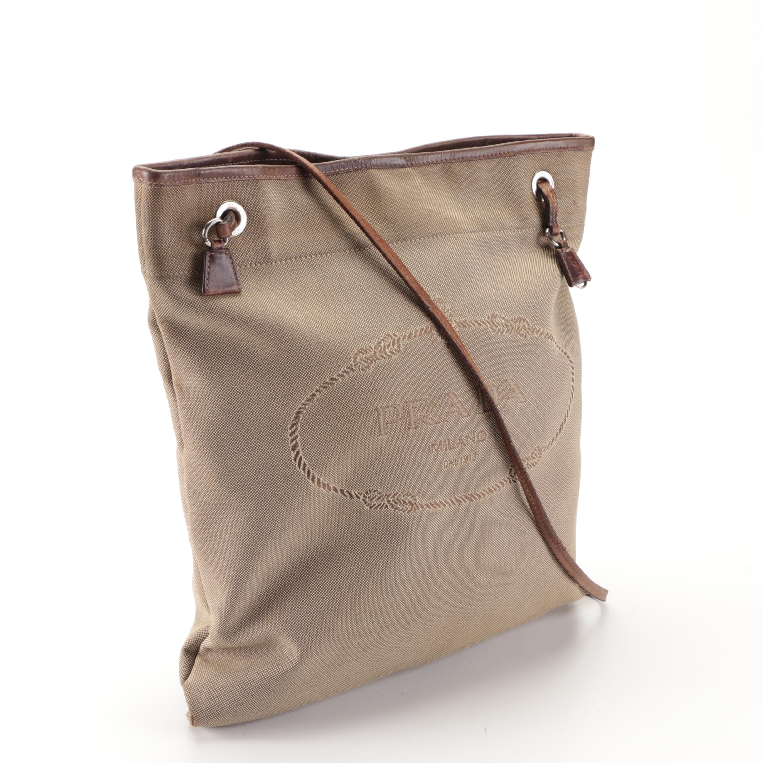 Prada Crossbody Bag in Logo Jacquard and Leather Trim