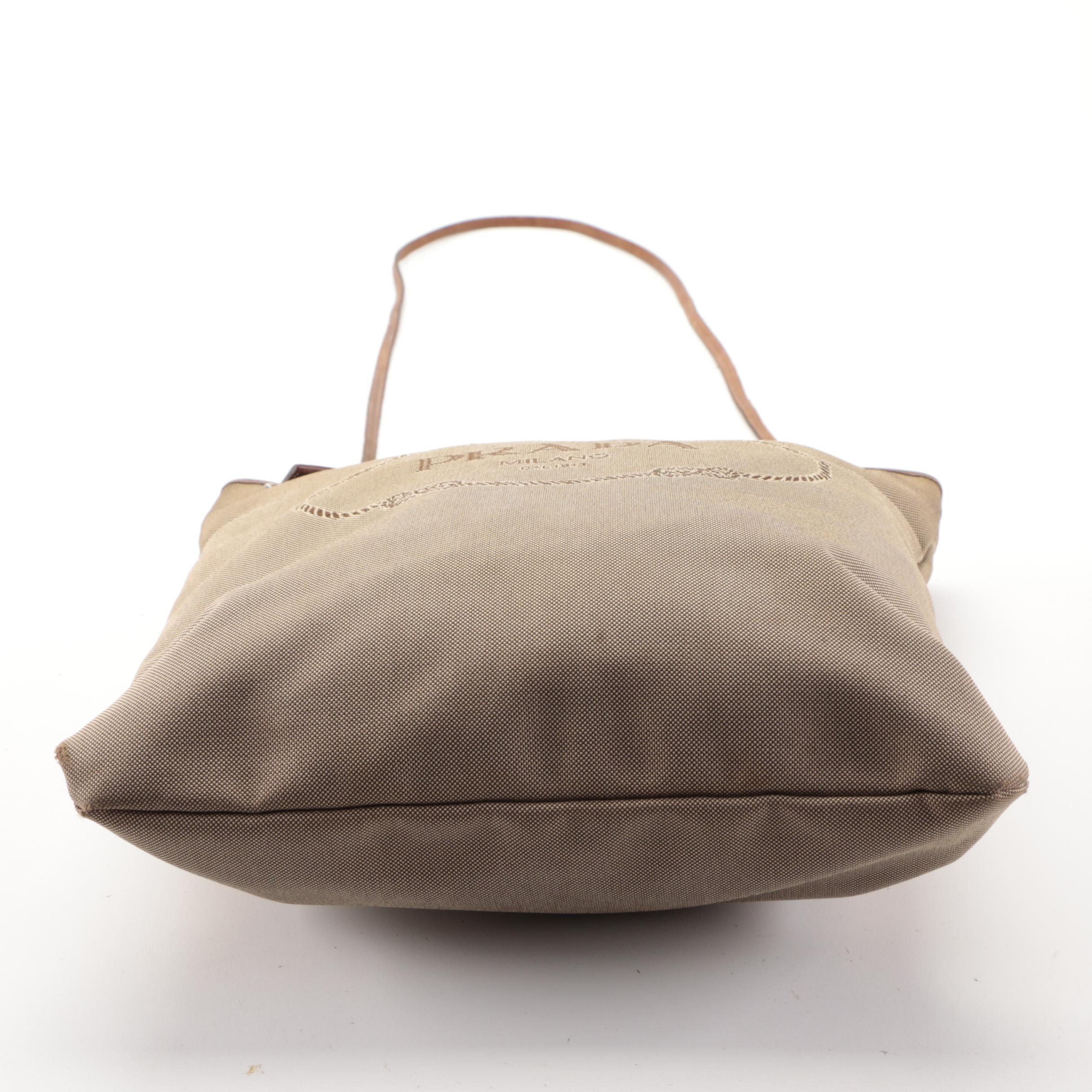 Prada Crossbody Bag in Logo Jacquard and Leather Trim