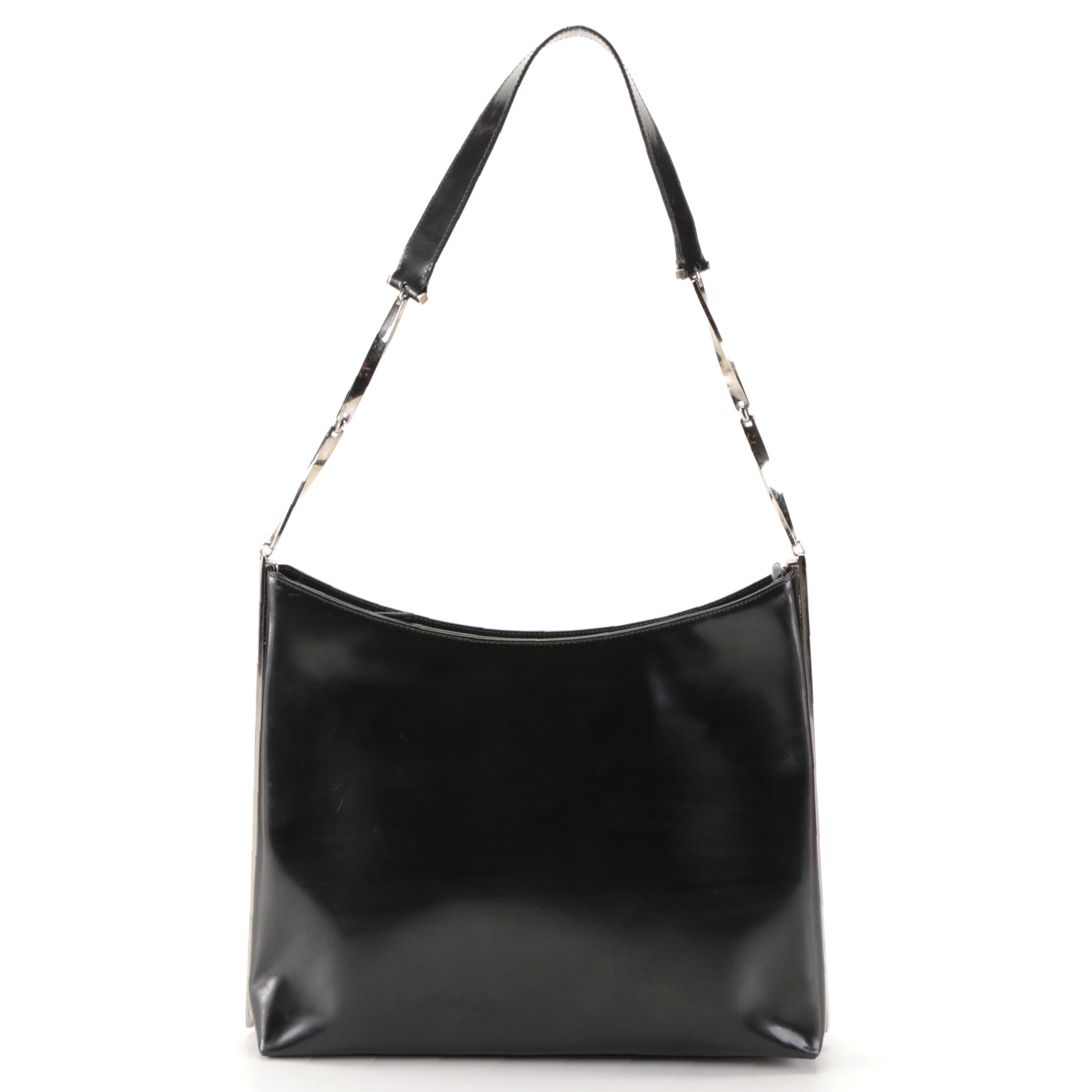 Salvatore Ferragamo Shoulder Bag in Black Glazed Leather