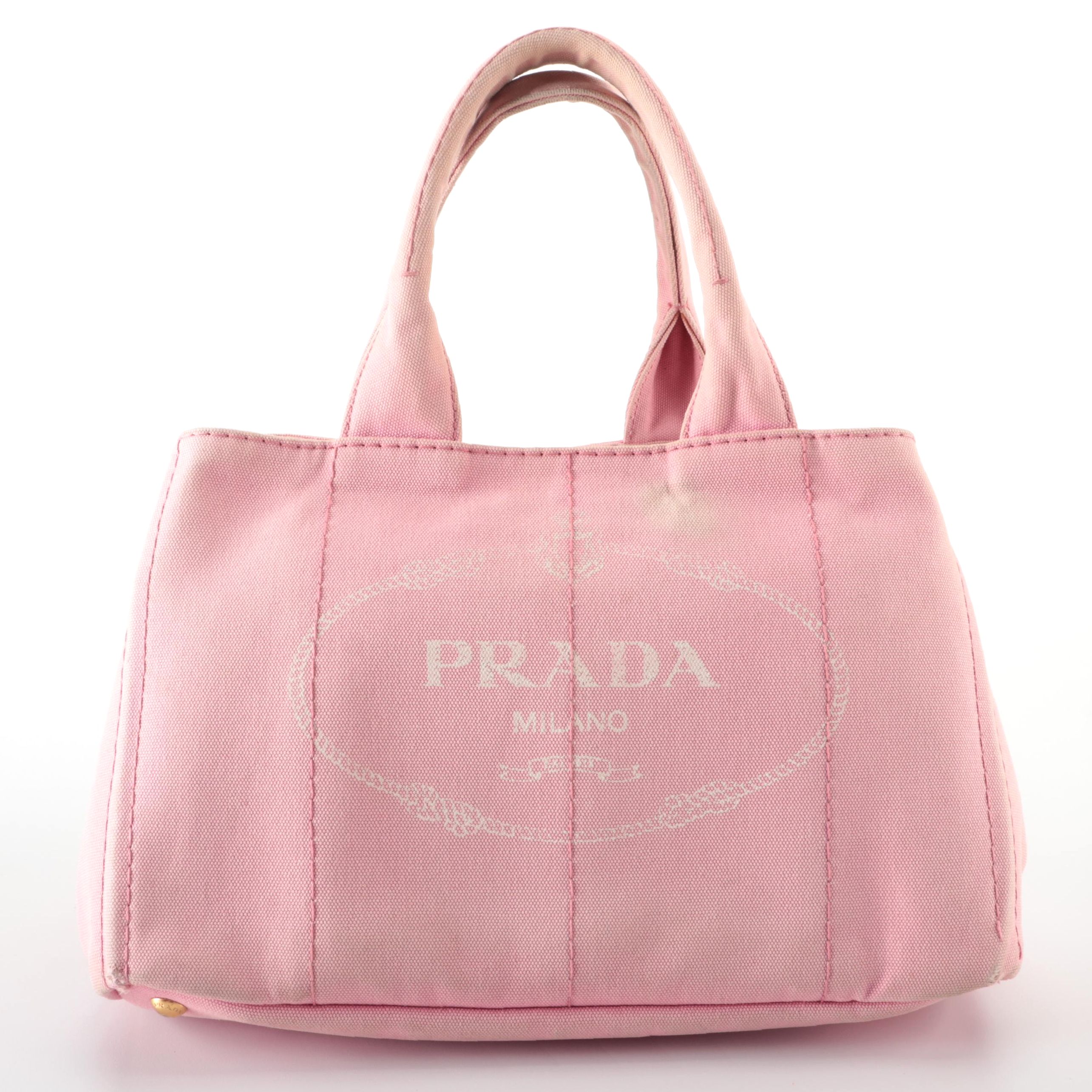 Prada Logo Open Tote Bag in Pink Cotton Canvas