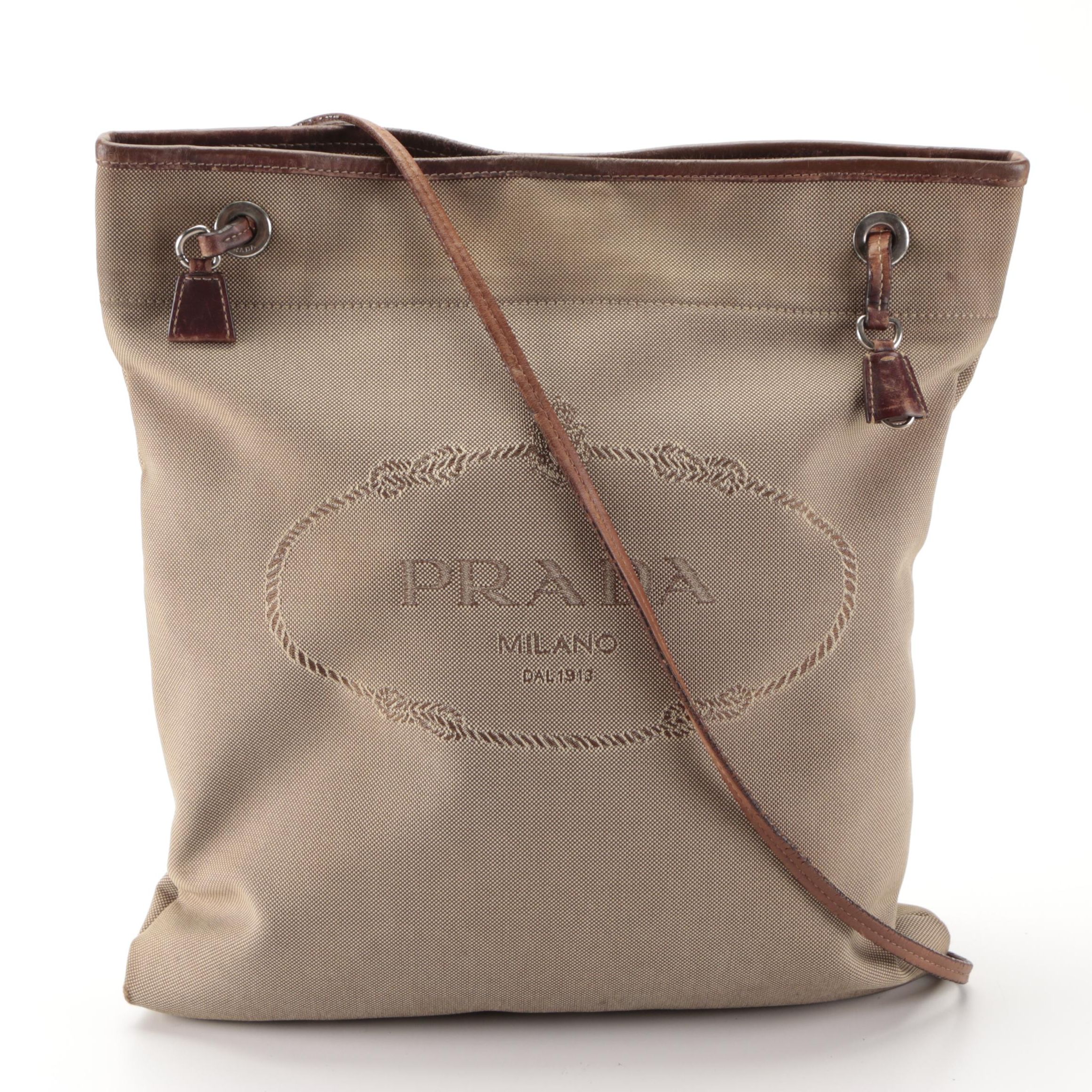 Prada Crossbody Bag in Logo Jacquard and Leather Trim