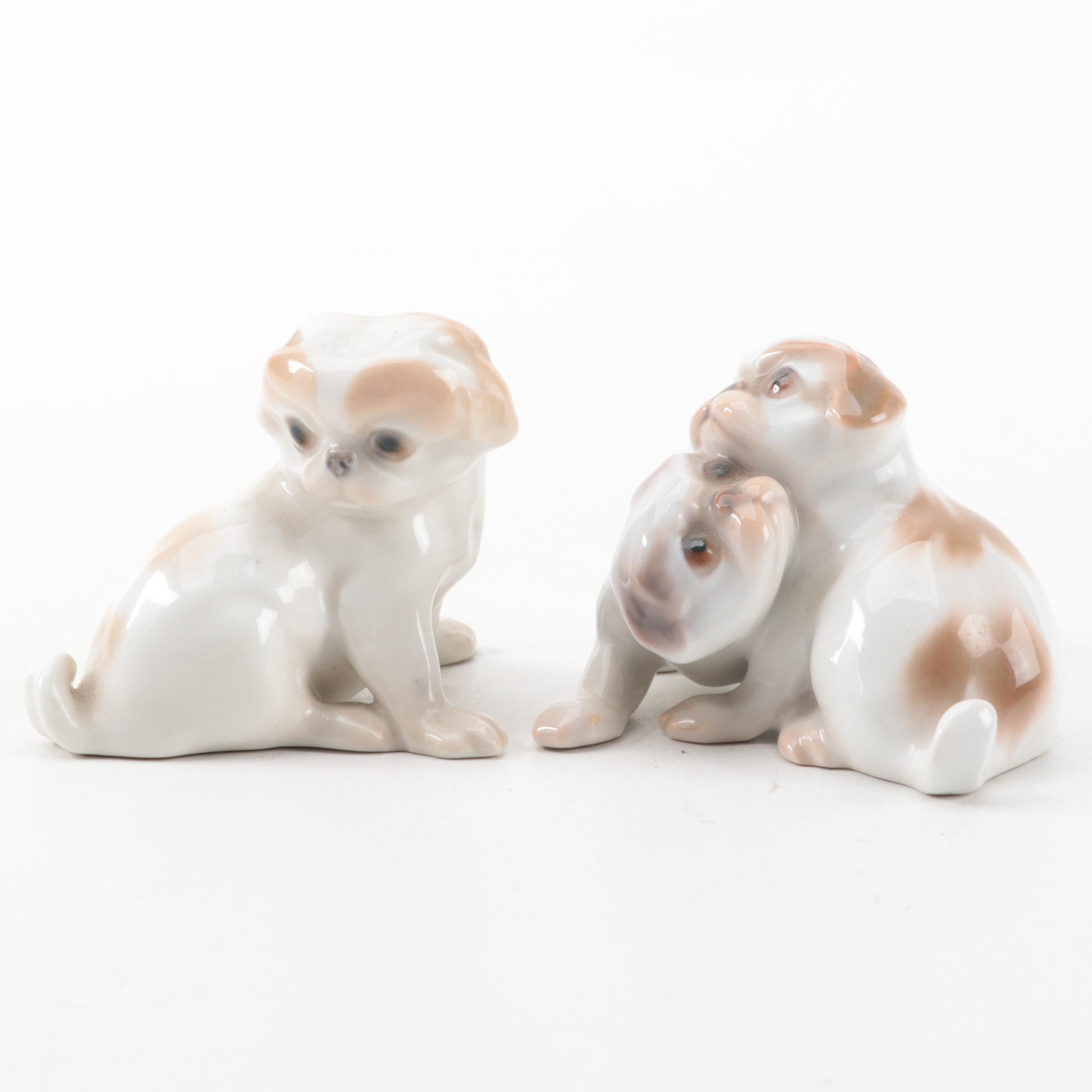 Royal Copenhagen and Bing & Grøndahl Porcelain Japanese Chin Puppy Figurines