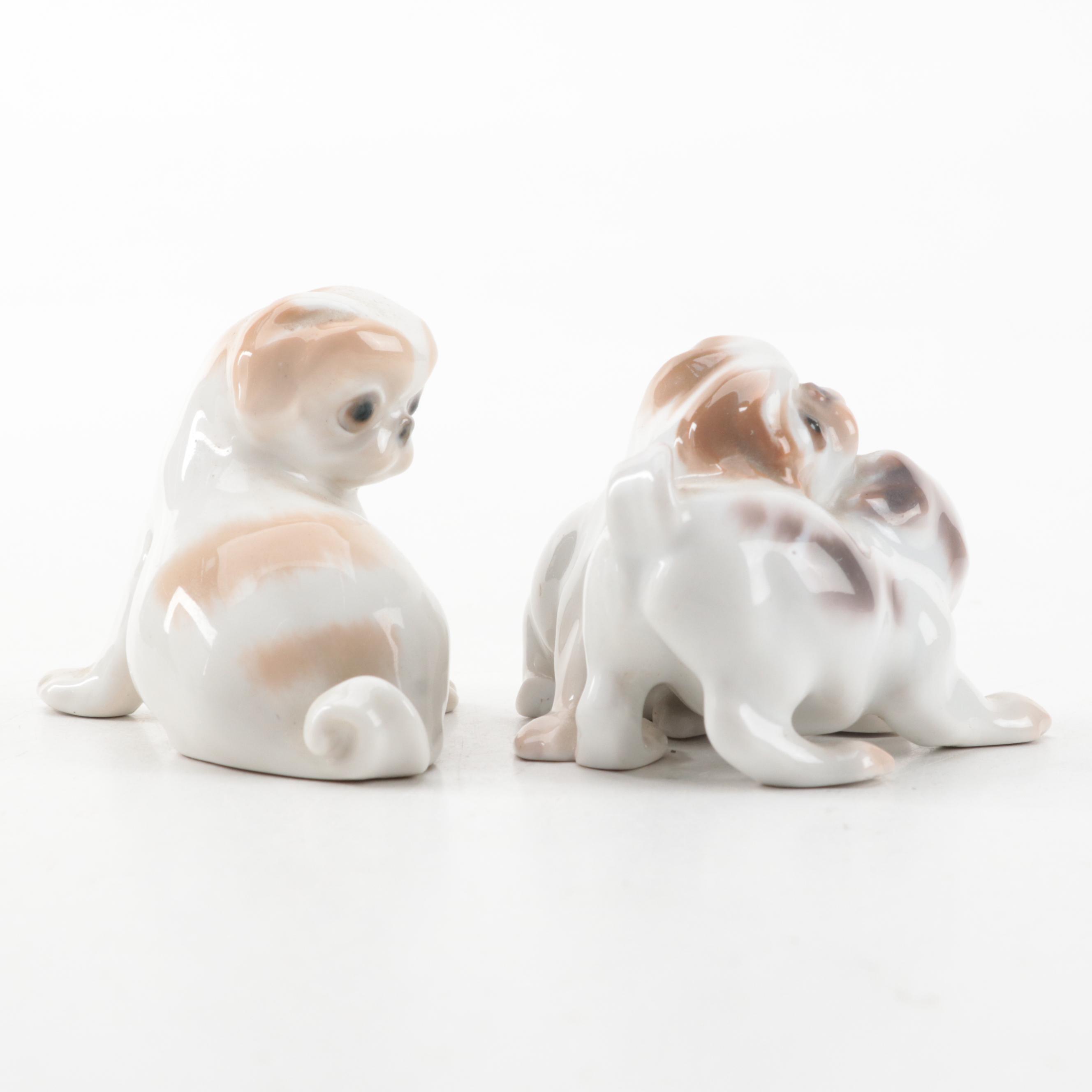 Royal Copenhagen and Bing & Grøndahl Porcelain Japanese Chin Puppy Figurines