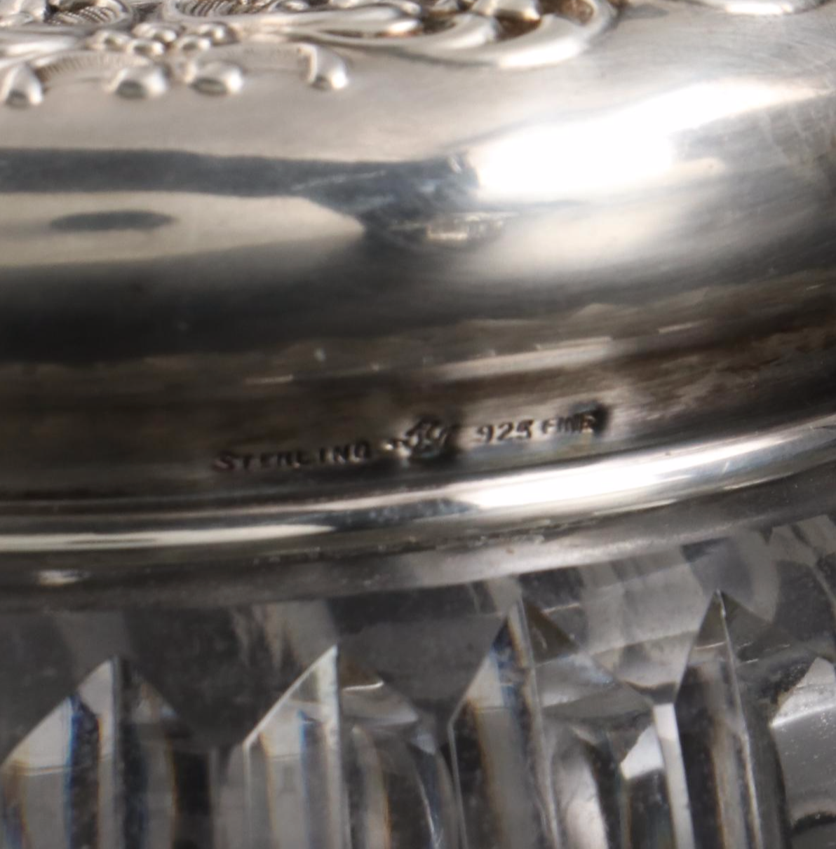 Foster & Baker Sterling Silver Hand Mirror with Sterling and Glass Vanity Jars