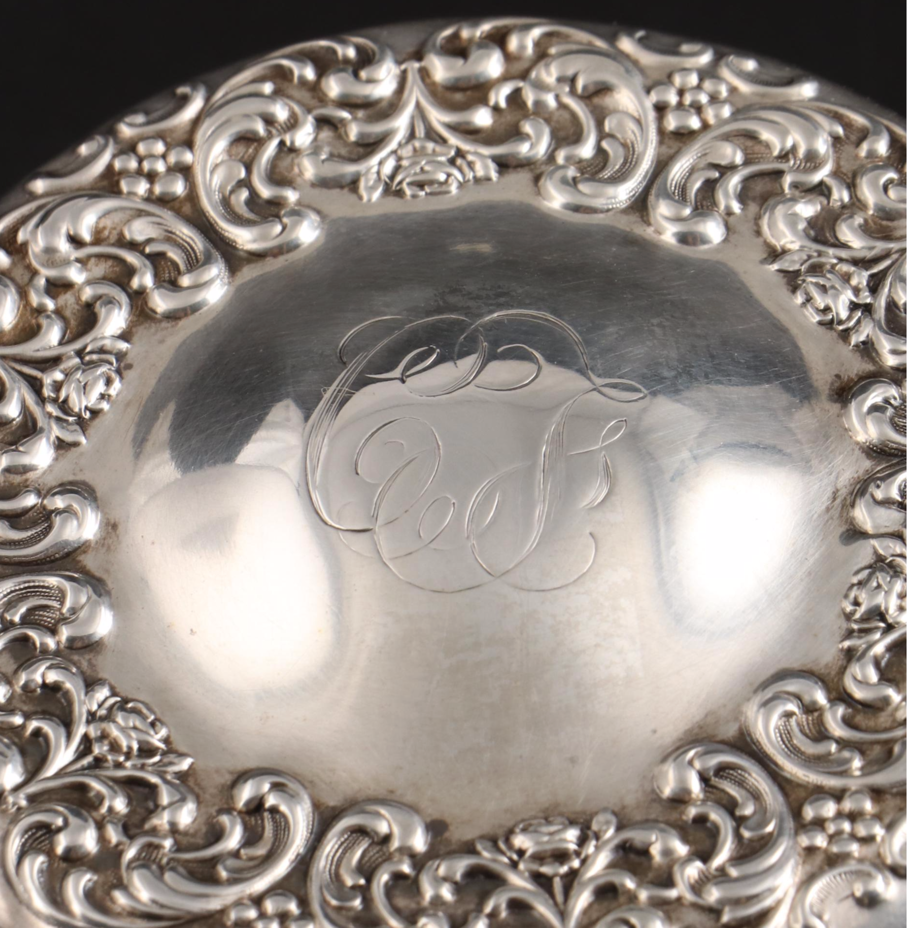 Foster & Baker Sterling Silver Hand Mirror with Sterling and Glass Vanity Jars