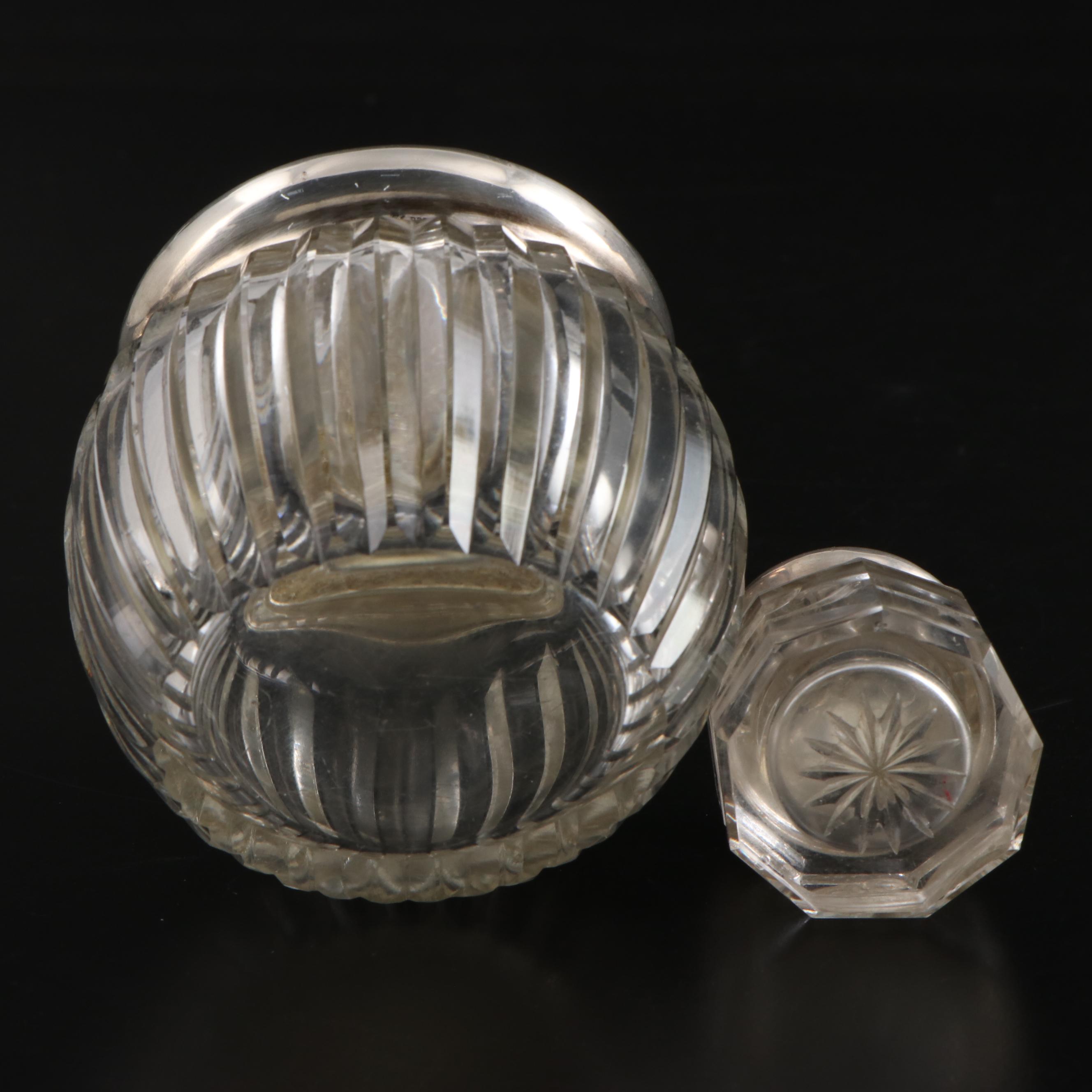 Foster & Baker Sterling Silver Hand Mirror with Sterling and Glass Vanity Jars