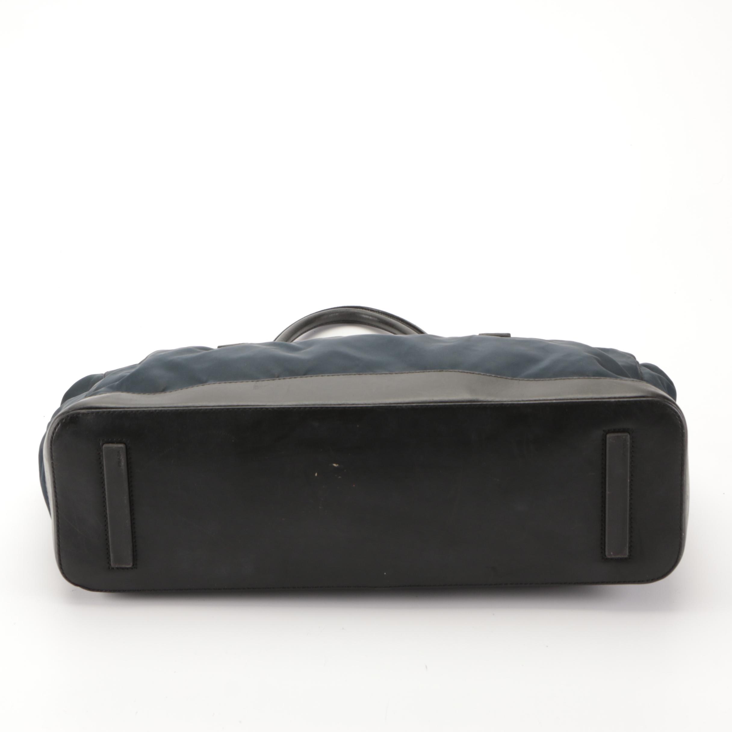 Prada Tessuto Shoulder Bag in Navy Nylon and Black Leather Trim